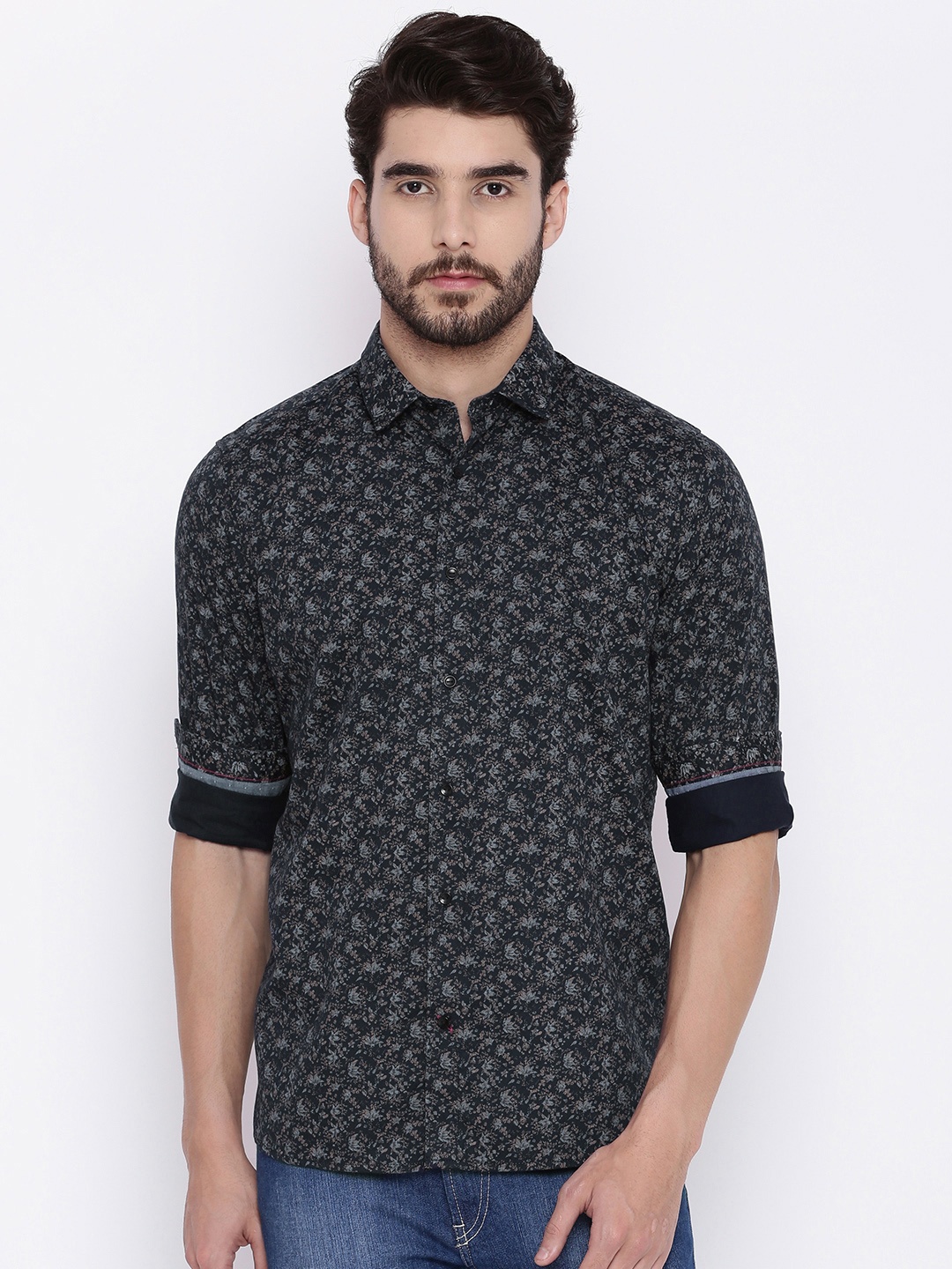 

Blackberrys Men Navy Blue Slim Fit Printed Casual Shirt