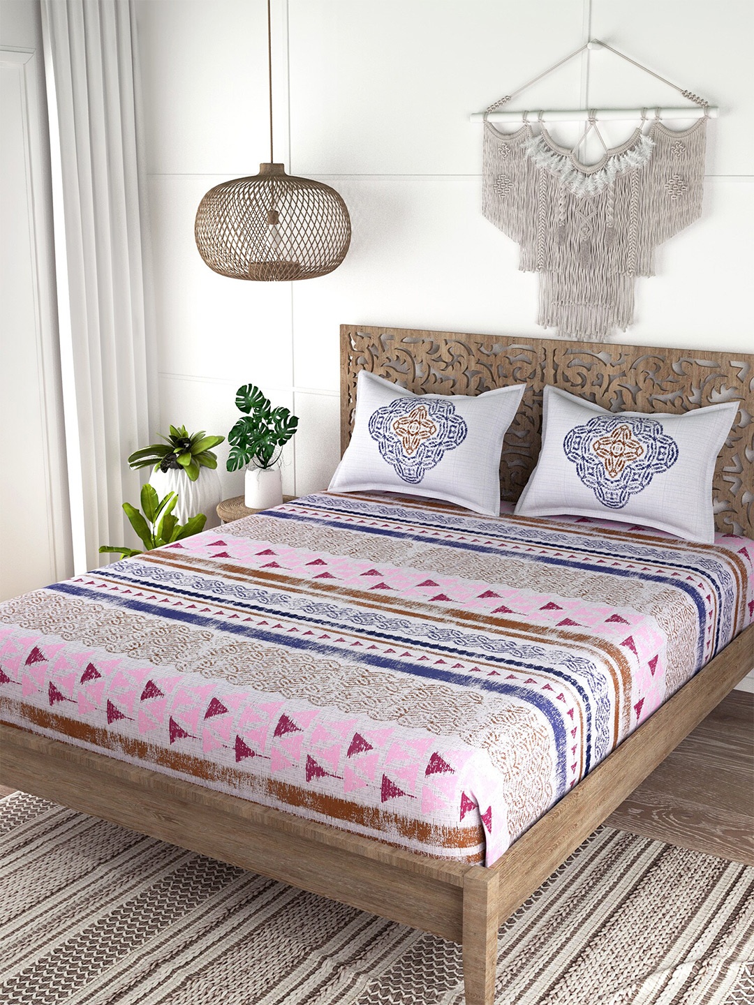 

EverHOME Lavender & White 210 TC King Bedsheet with 2 Pillow Covers