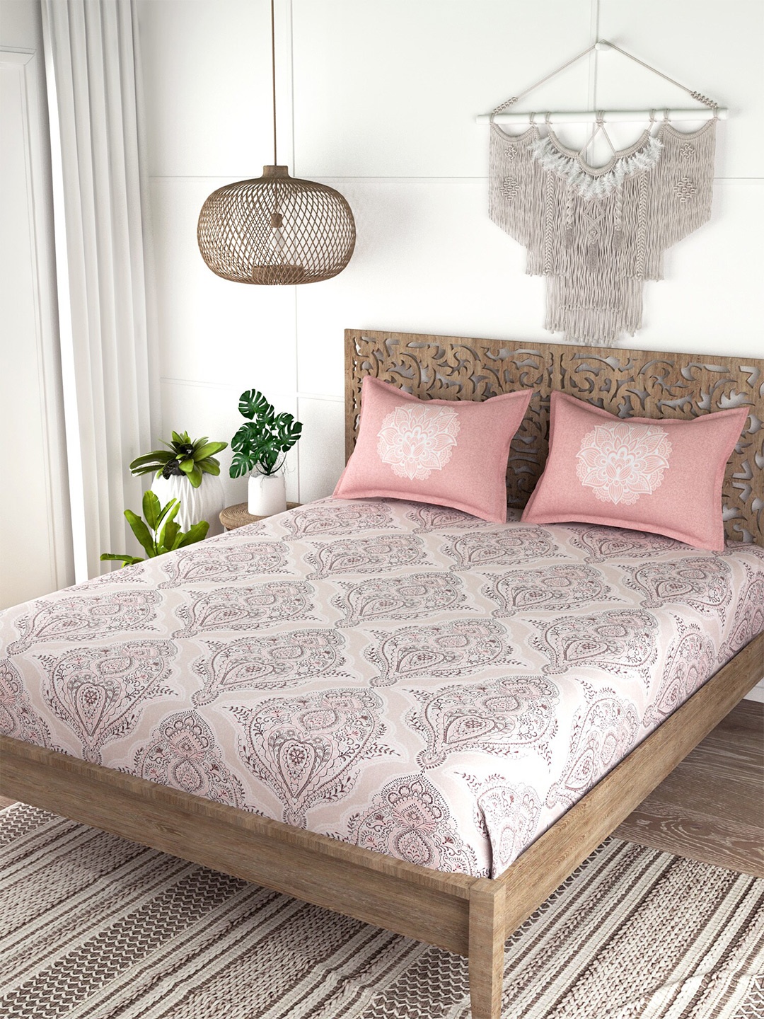 

EverHOME Pink & Maroon Ethnic Motifs 210 TC King Bedsheet with 2 Pillow Covers
