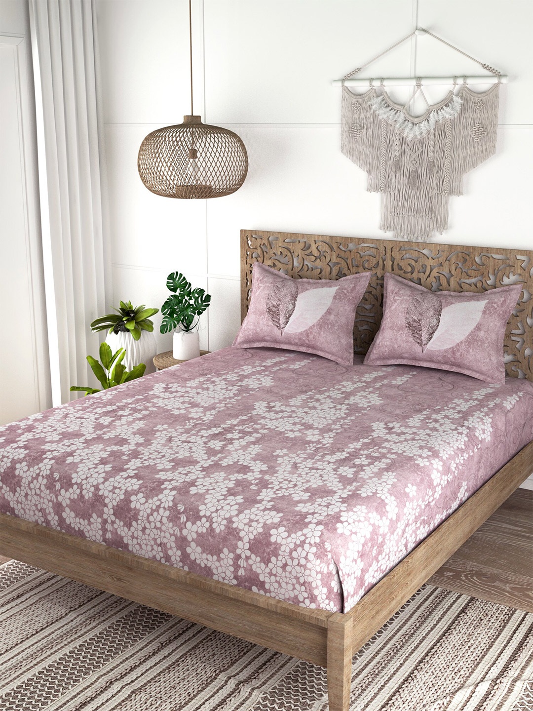 

EverHOME Pink & White Floral 210 TC King Bedsheet with 2 Pillow Covers