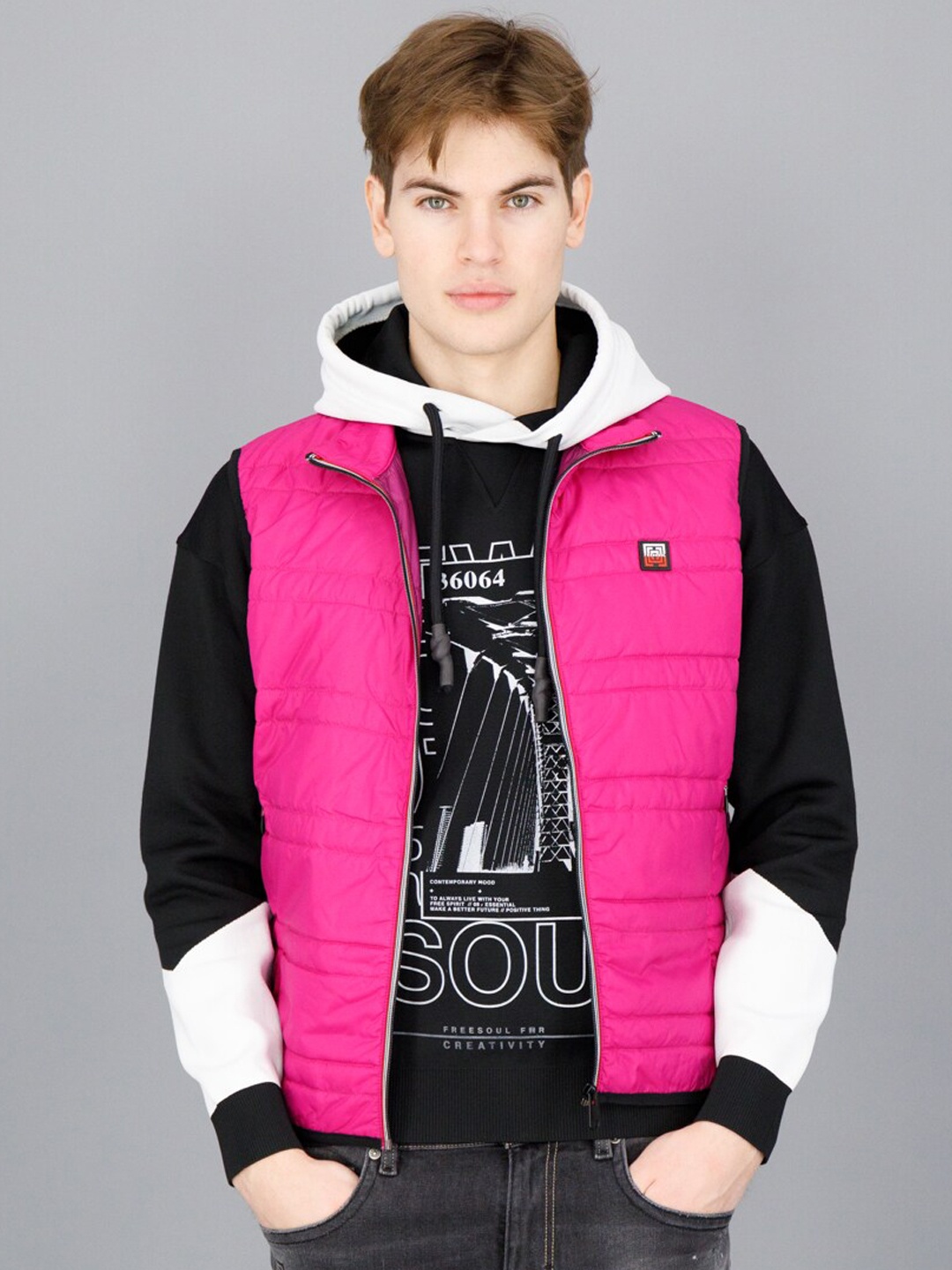 

FREESOUL Men Pink Solid Padded Jacket