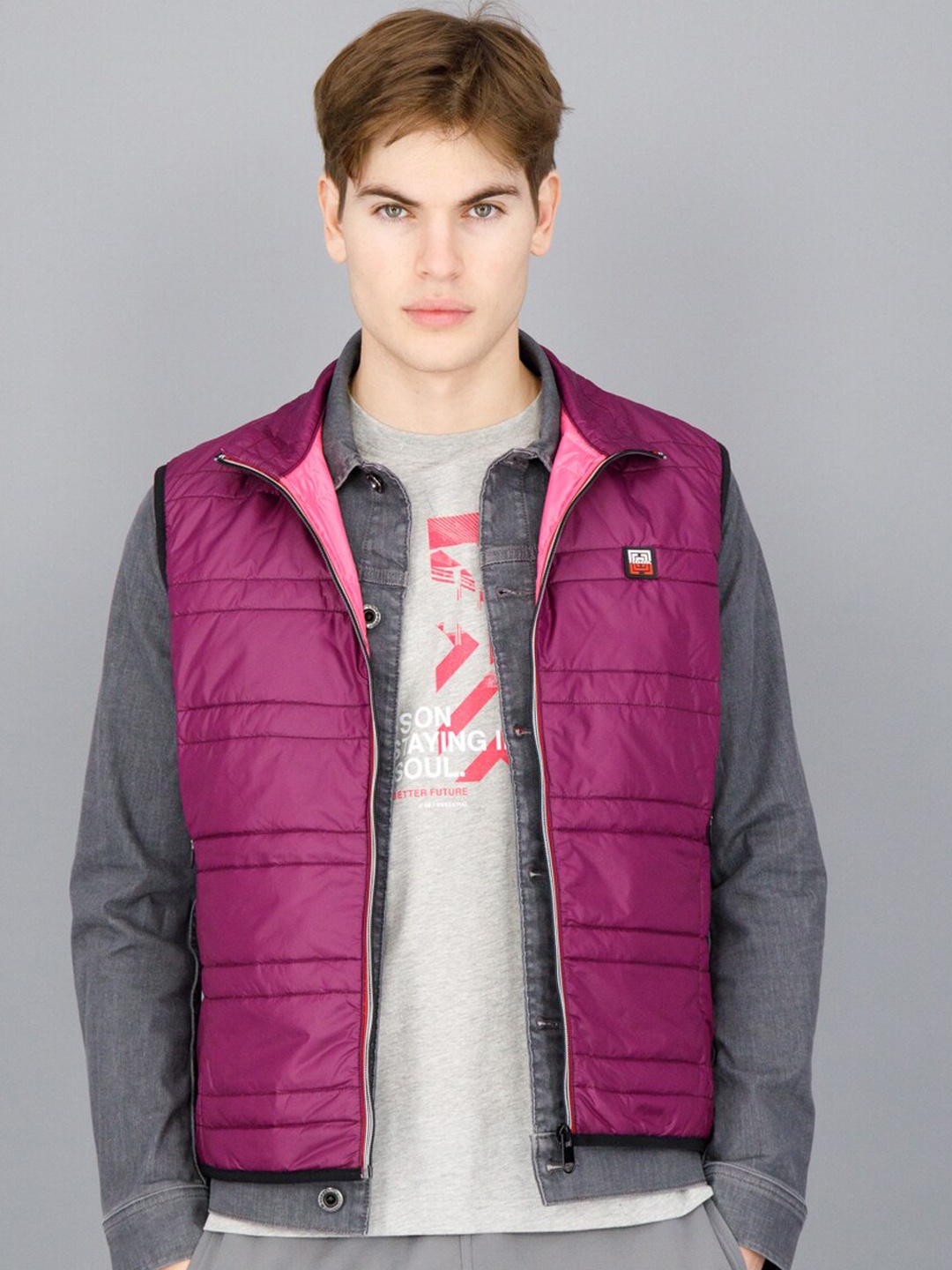 

FREESOUL Men Purple Solid Padded Jacket