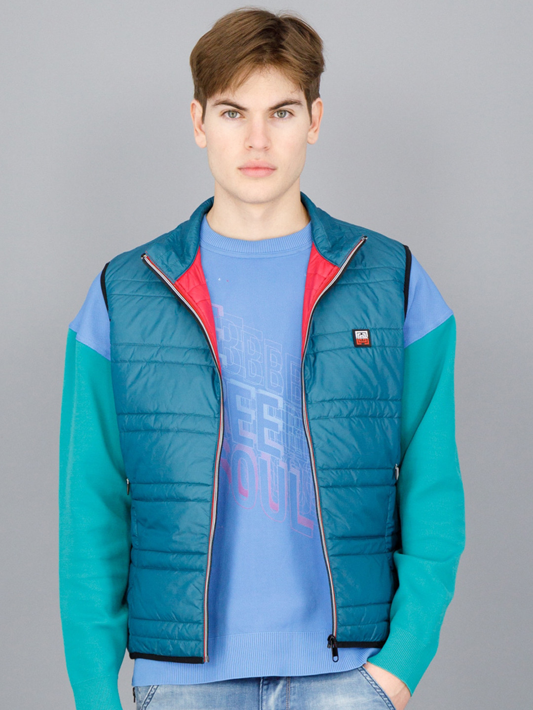 

FREESOUL Men Blue & Red Padded Jacket
