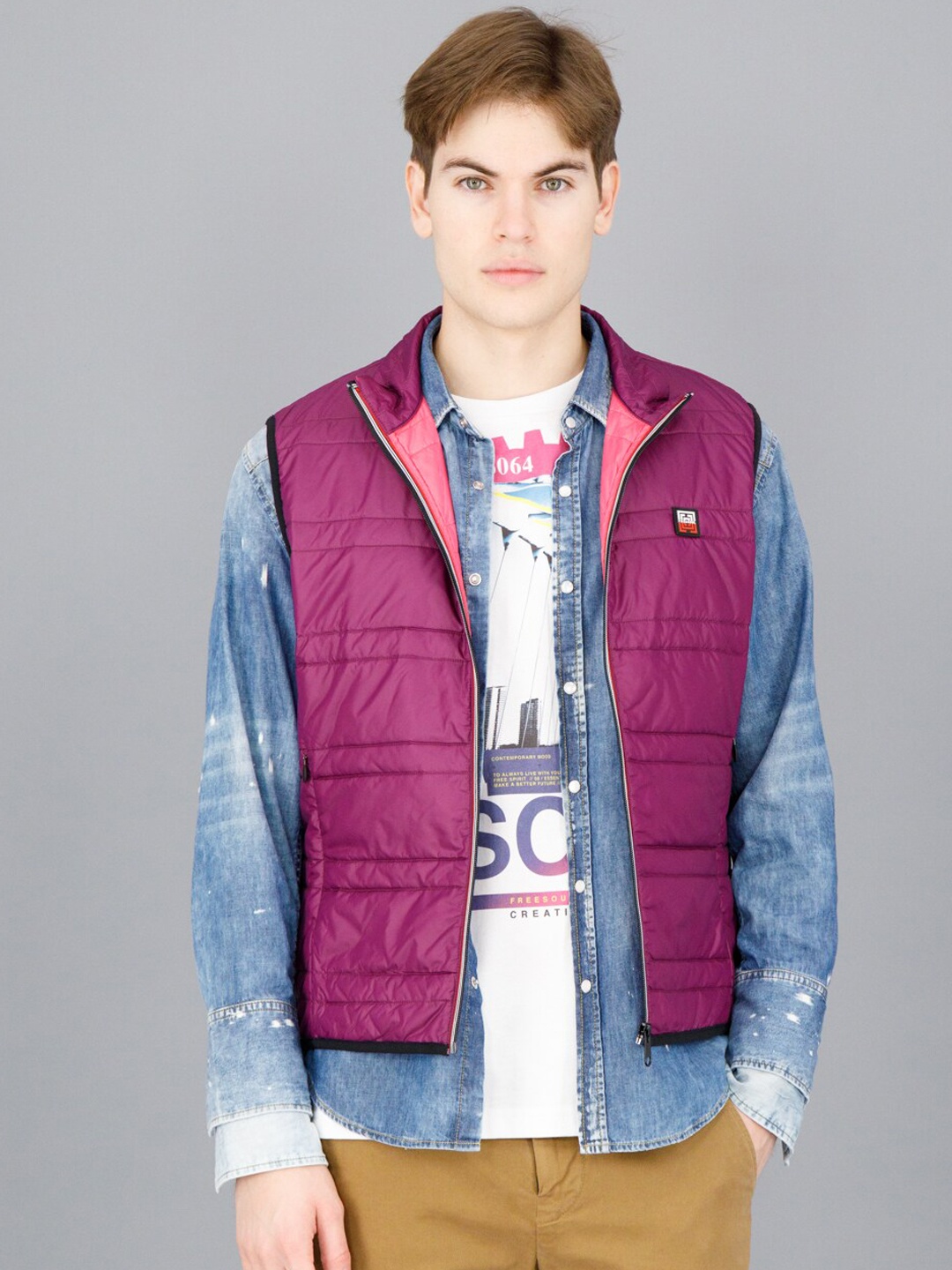 

FREESOUL Men Purple Bomber Jacket