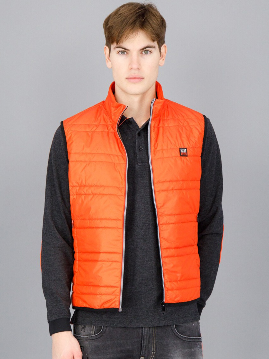 

FREESOUL Men Orange Grey Crop Padded Jacket