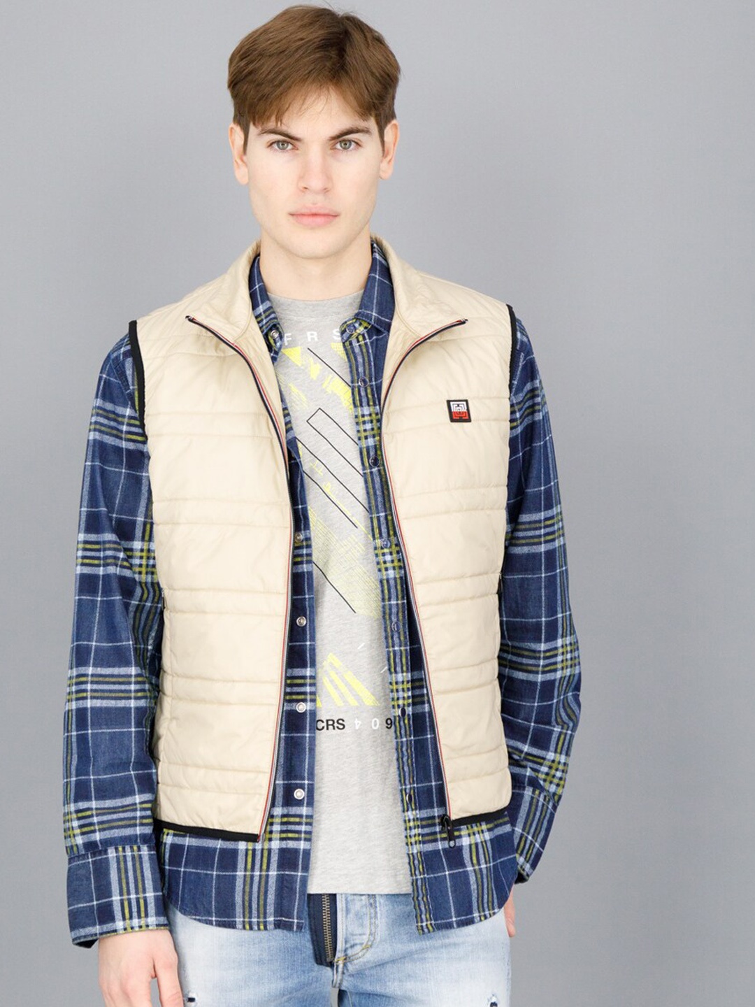 

FREESOUL Men Beige Bomber Jacket