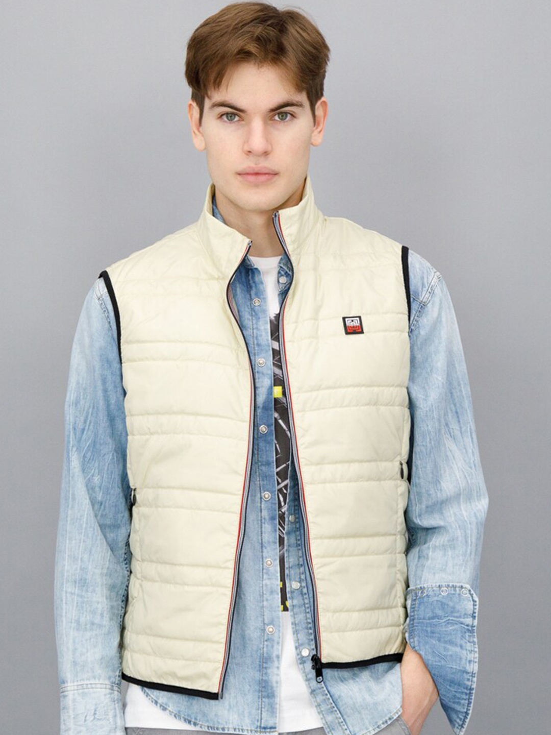 

FREESOUL Men Off White Geometric Padded Jacket