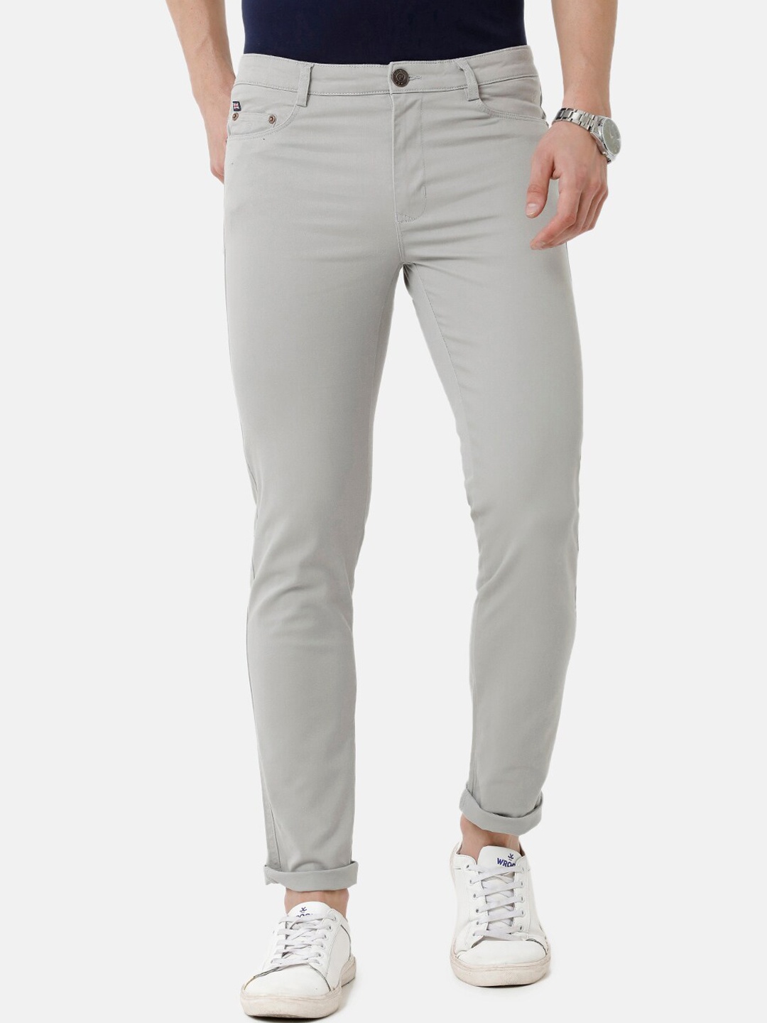 

Double Two Men Grey Relaxed Straight Leg Slim Fit Low Rise Chinos