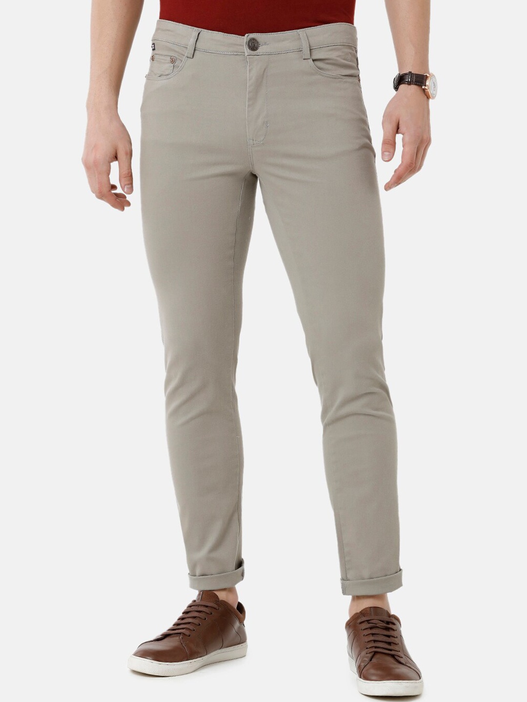 

Double Two Men Beige Slim Fit Cotton Chinos