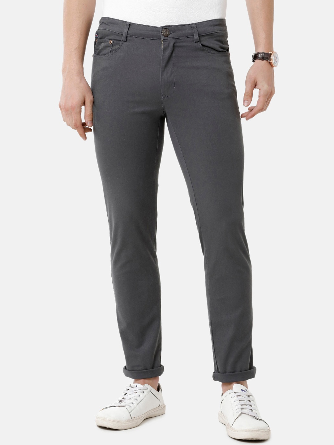 

Double Two Men Grey Relaxed Straight Leg Slim Fit Chinos Trousers