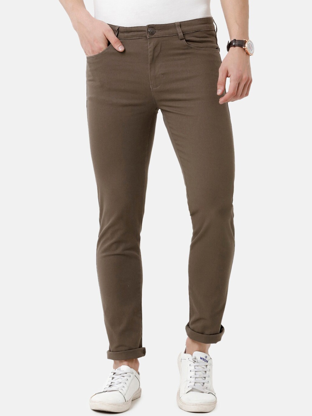 

Double Two Men Brown Relaxed Straight Leg Slim Fit Low-Rise Chinos Cotton Trousers