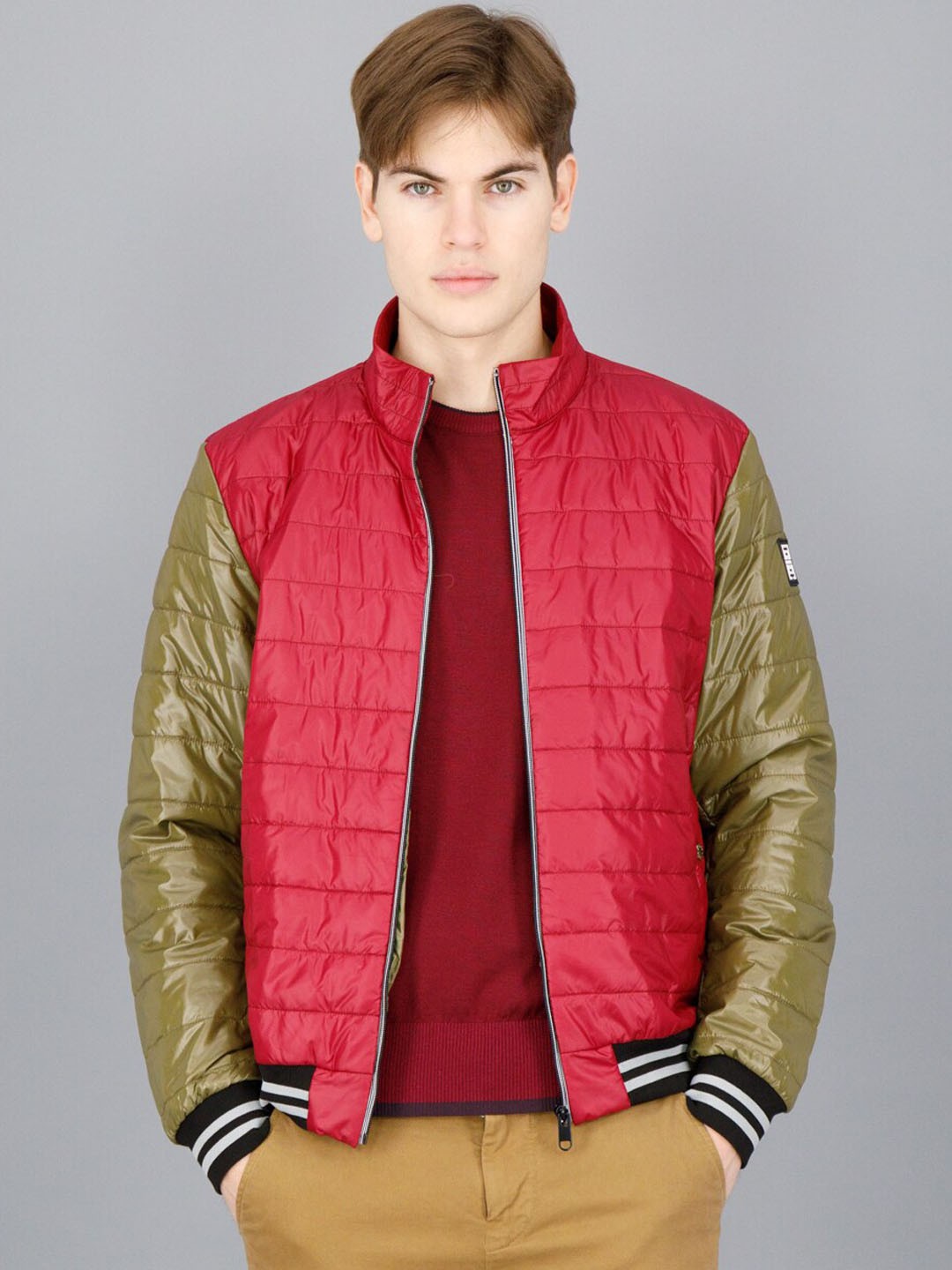 

FREESOUL Men Red Crop Bomber Jacket