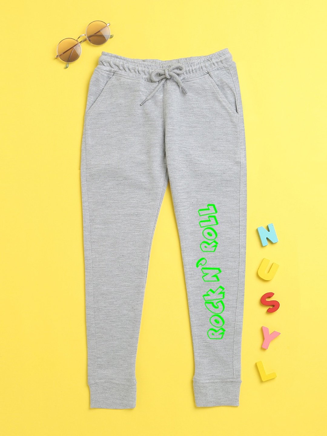 

NUSYL Kids Unisex Grey Printed Joggers