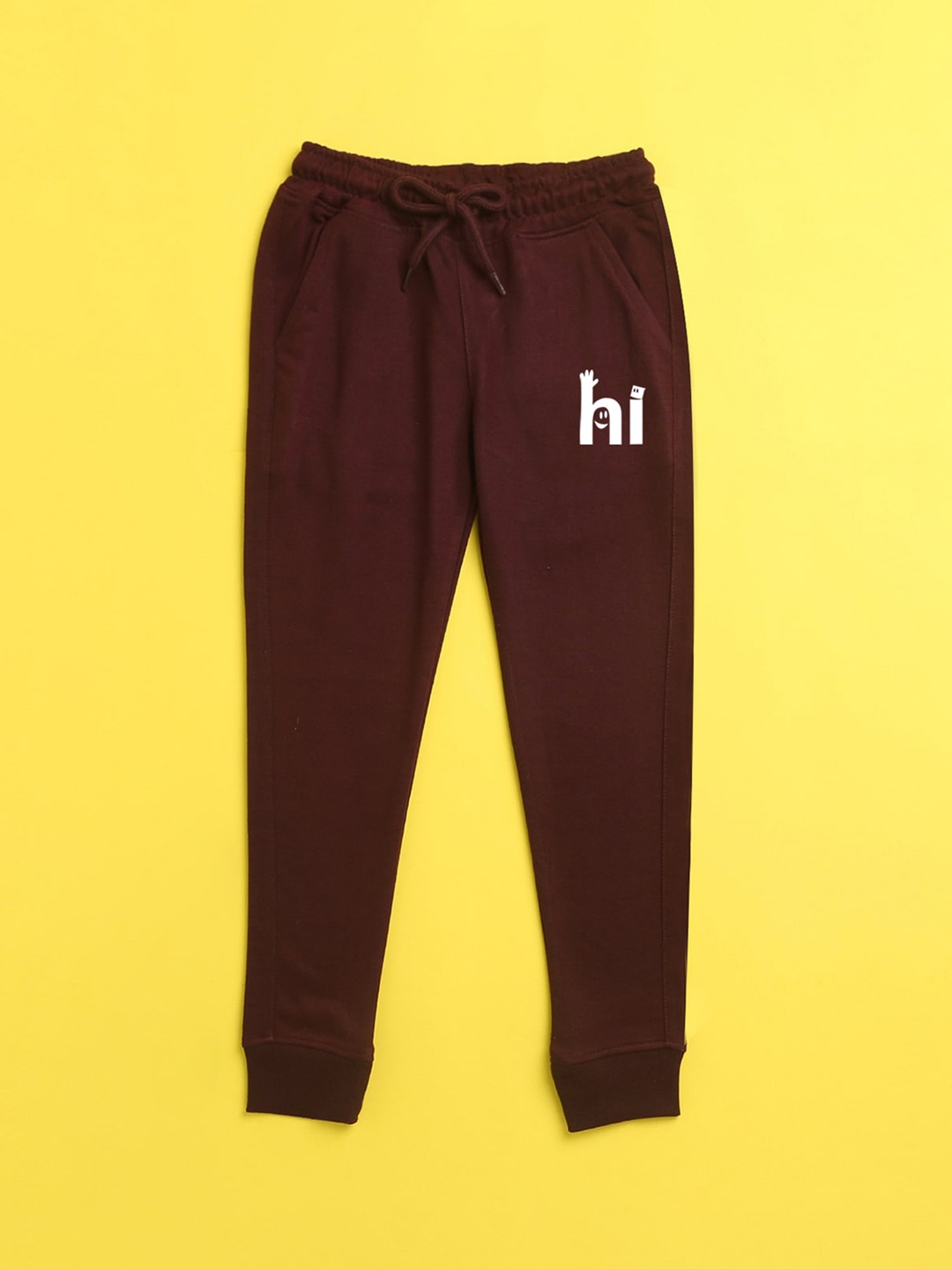 

NUSYL Unisex Kids Burgundy Printed Joggers