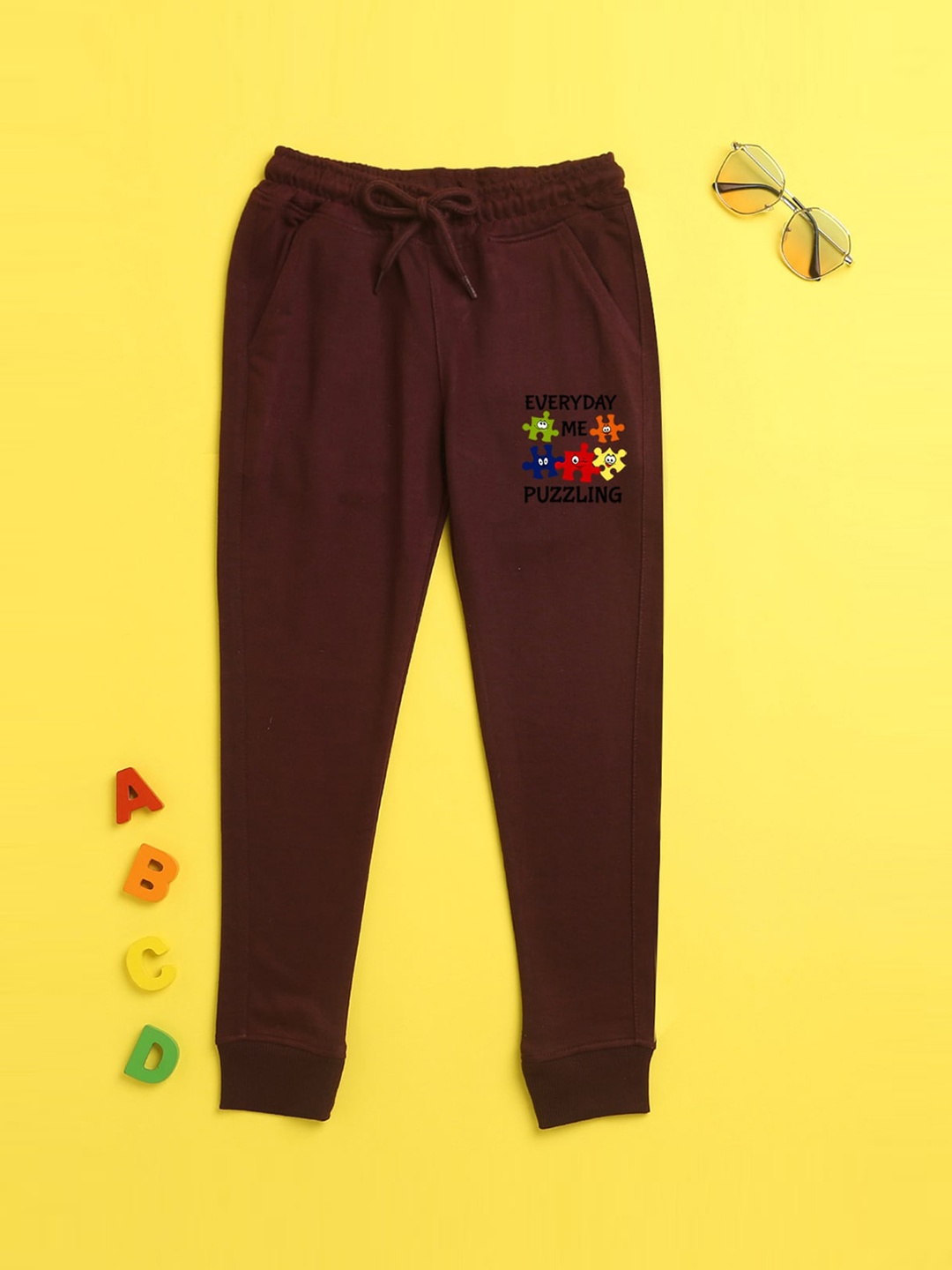 

NUSYL Kids Burgundy Printed Jogger