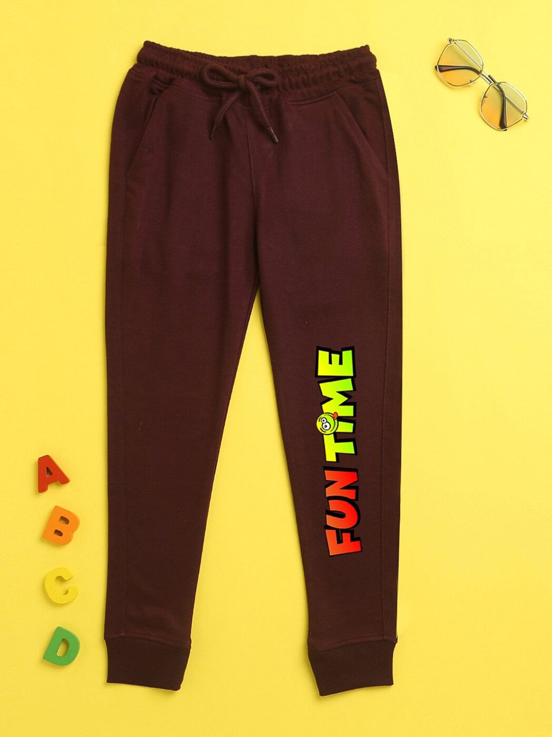 

NUSYL Kids Burgundy Typography Printed Jogger Track Pant