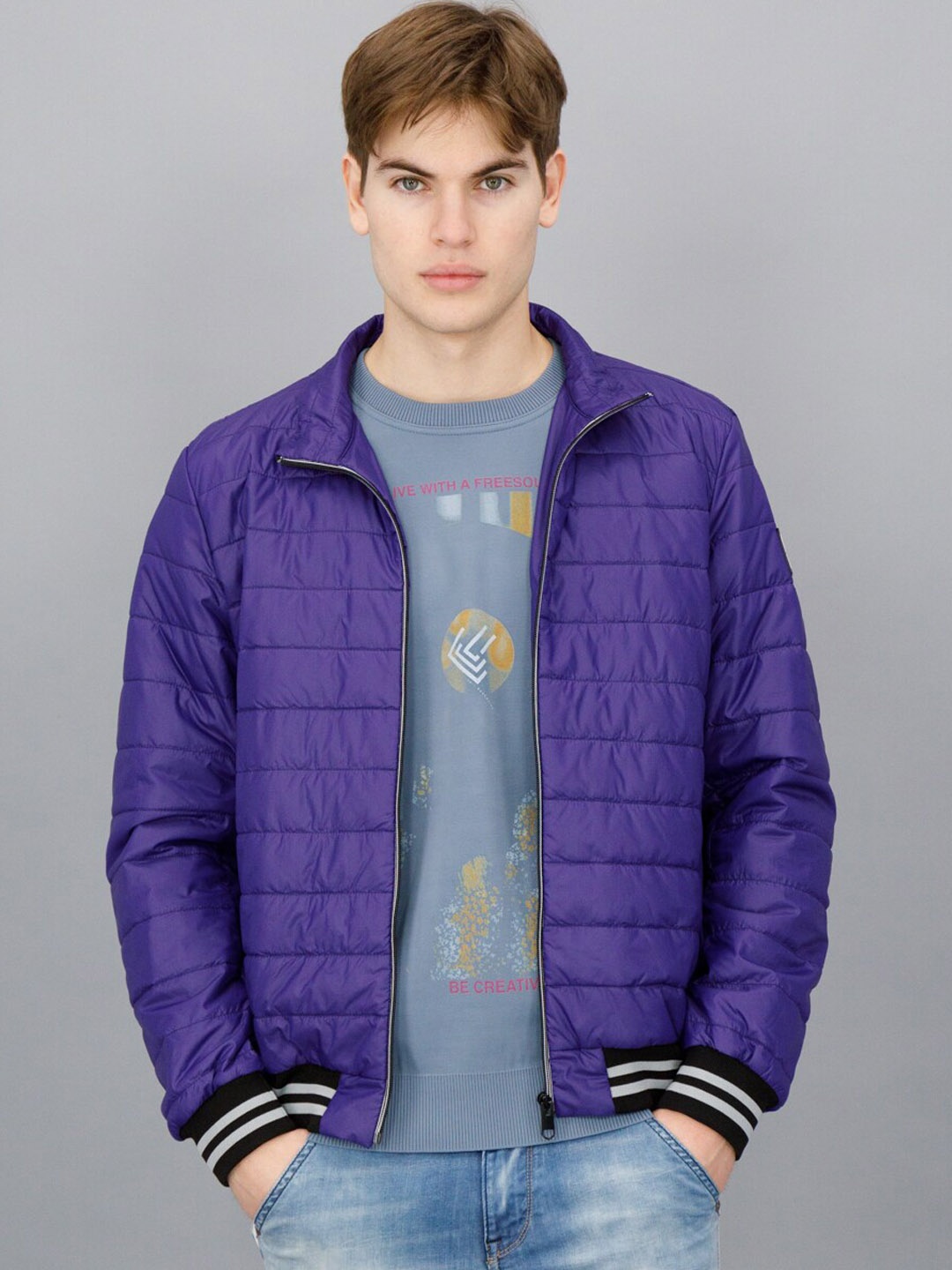 

FREESOUL Men Blue Bomber Jacket