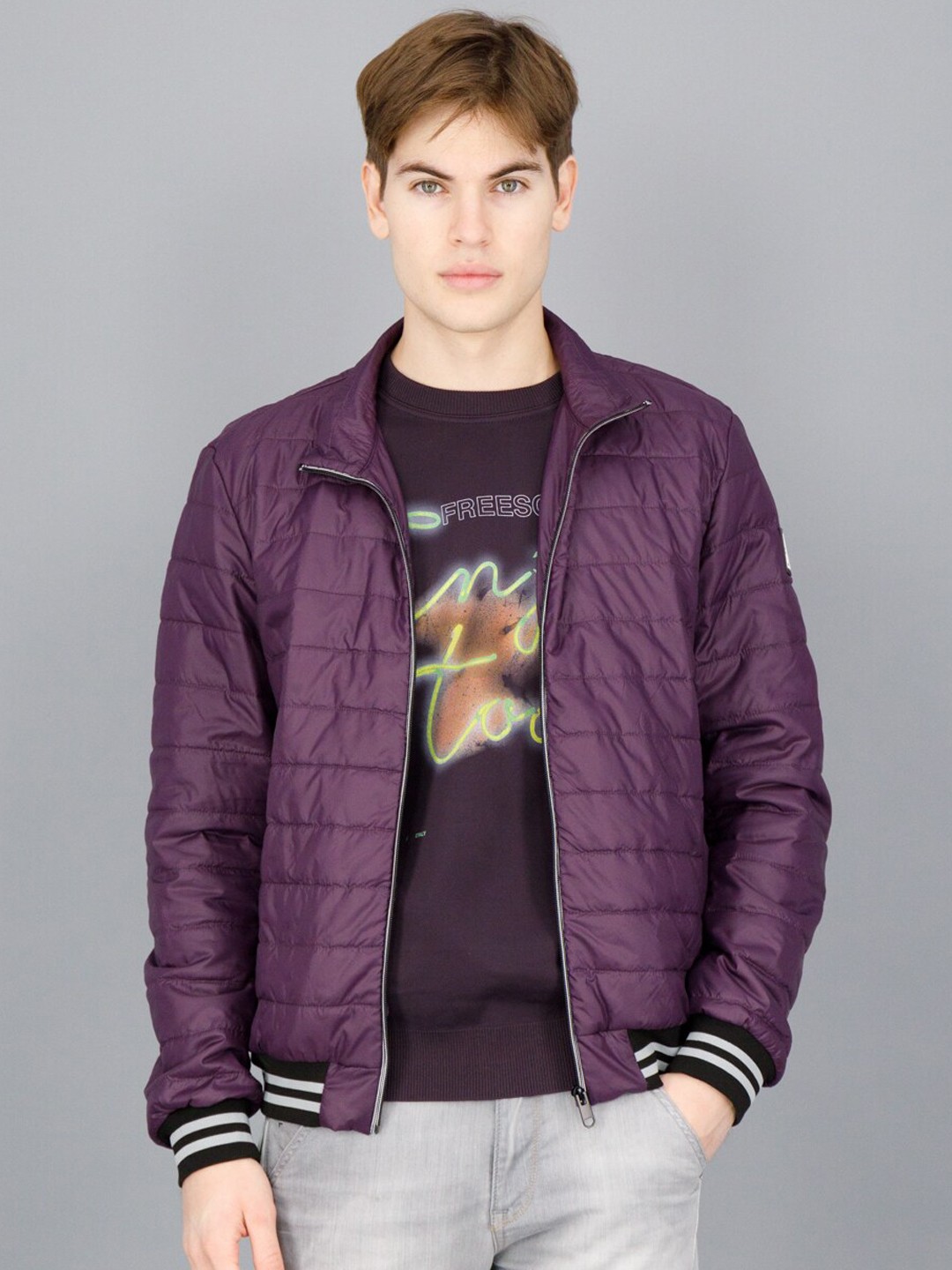 

FREESOUL Men Maroon Bomber Jacket