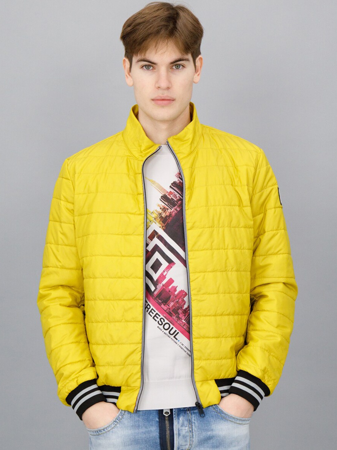 

FREESOUL Men Yellow Solid Padded Jacket