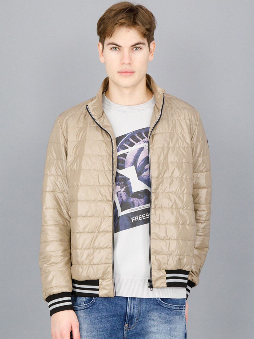 

FREESOUL Men Beige Padded Jacket