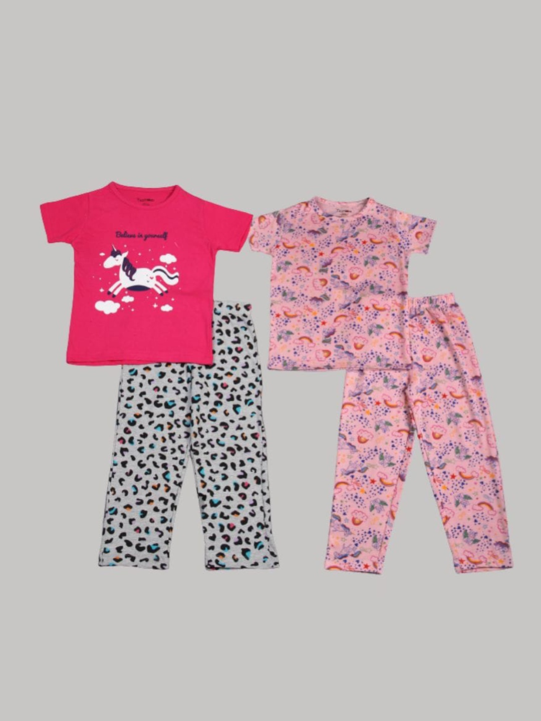 

Taatoom Girls Pack of 2 Pink & White Printed Pure Cotton Night Suit