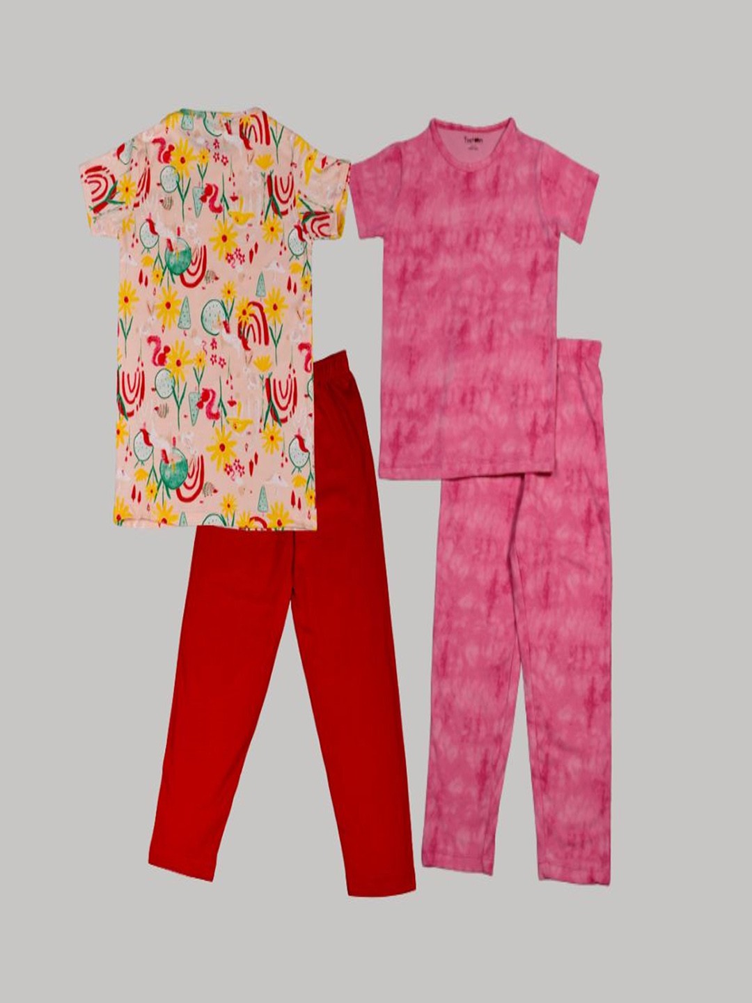 

Taatoom Girls Set Of 2 Printed Pure Cotton Night suits, Pink