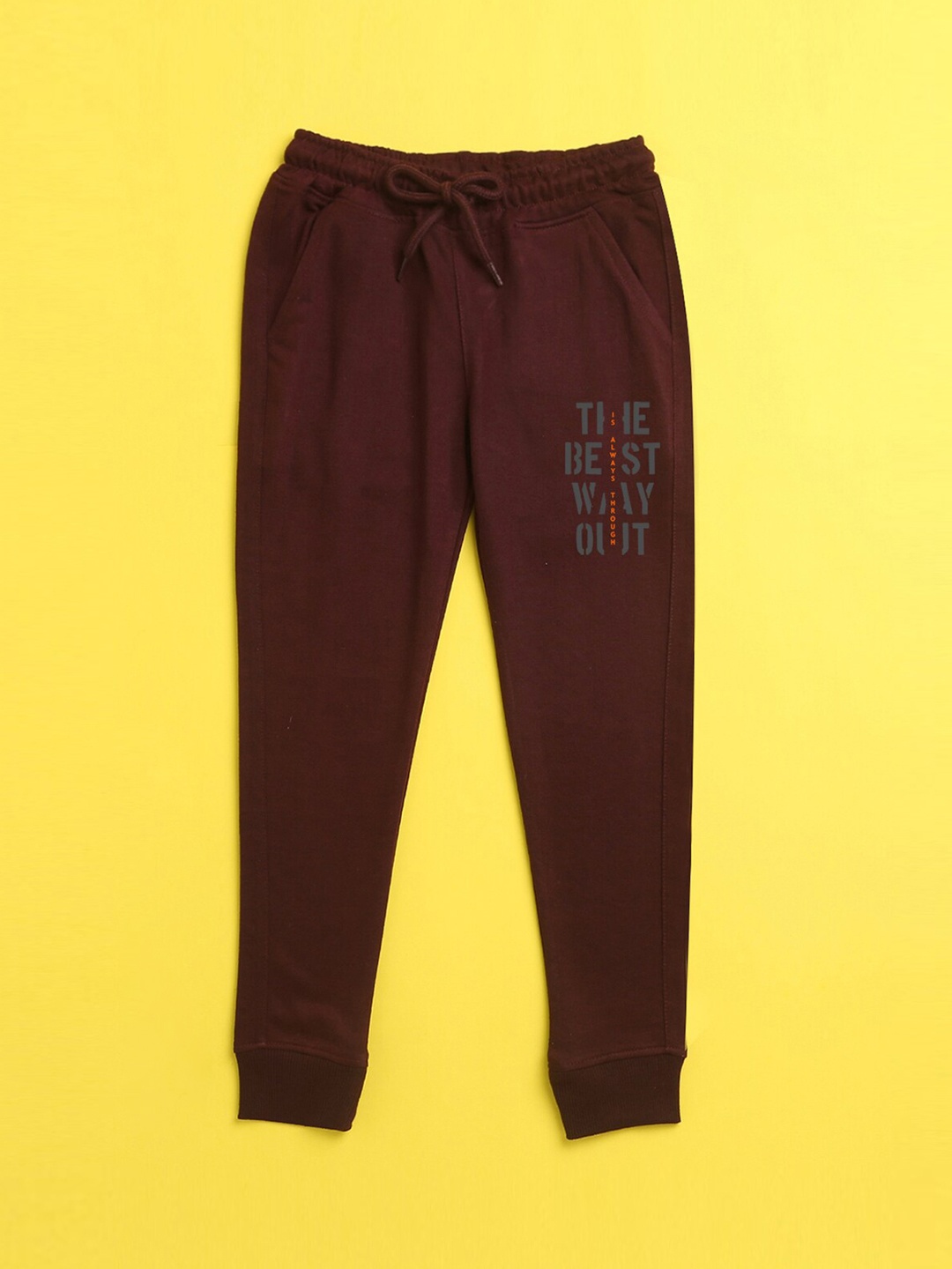 

NUSYL Kids Burgundy Typography Printed Joggers