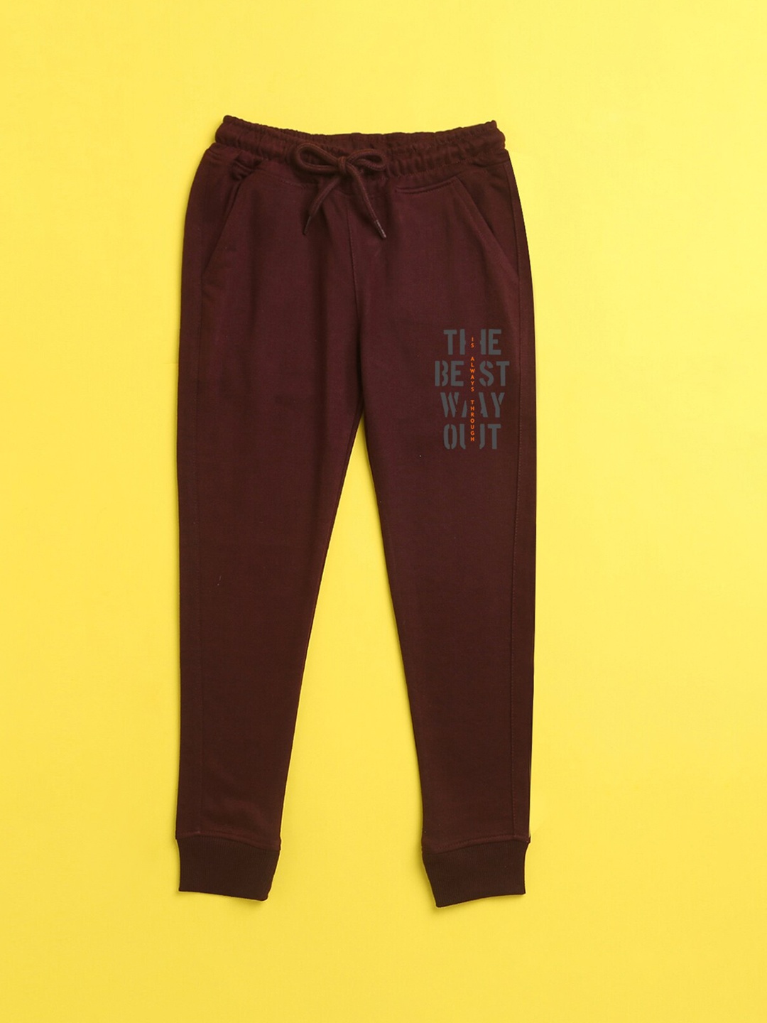 

NUSYL Kids Burgundy Printed Polyester Regular Fit Joggers