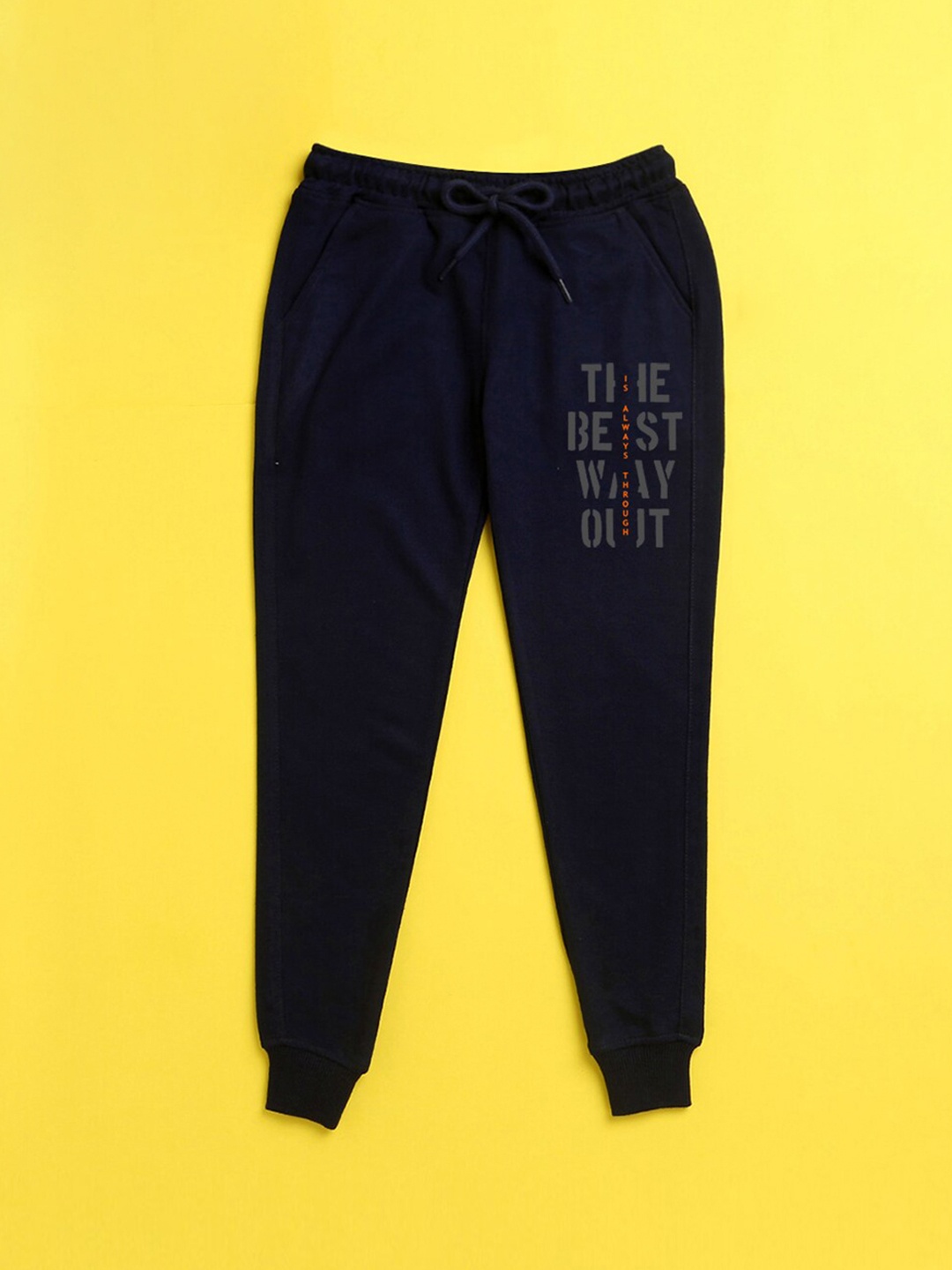

NUSYL Kids Navy Blue Printed Polyester Regular Fit Joggers