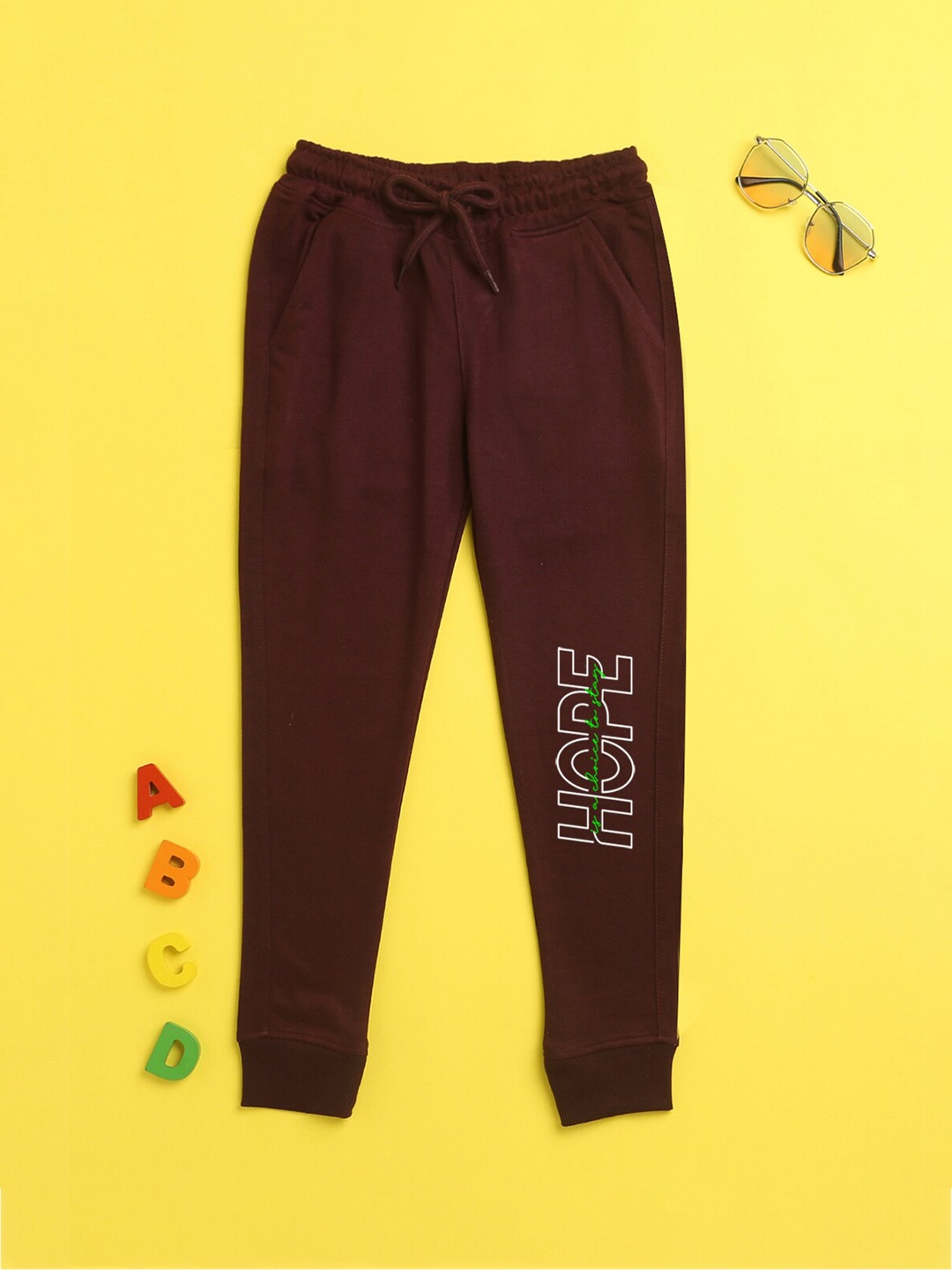

NUSYL Kids Burgundy Printed Polyester Regular Fit Joggers