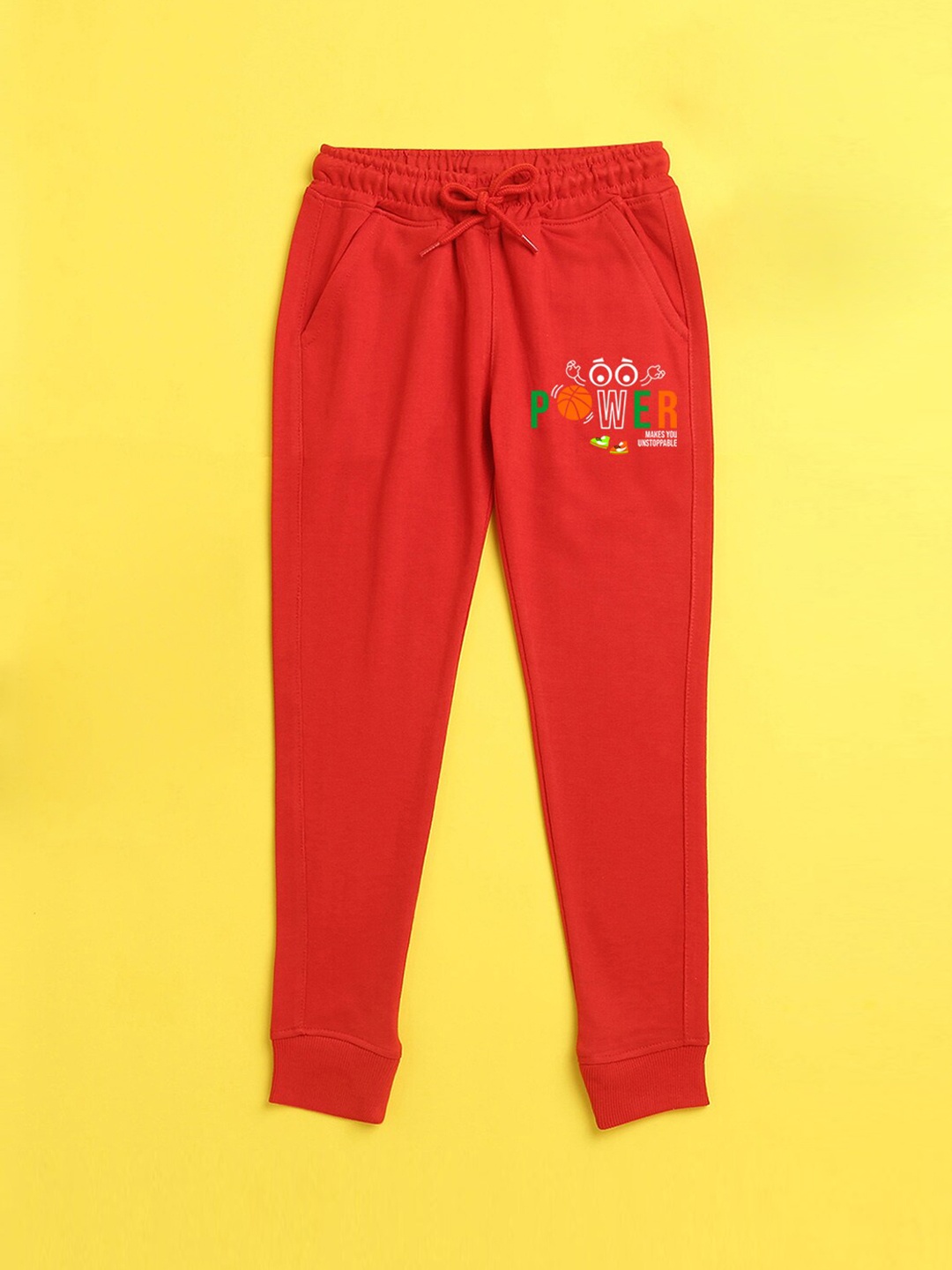 

NUSYL Kids Red Printed Polyester Regular Fit Joggers