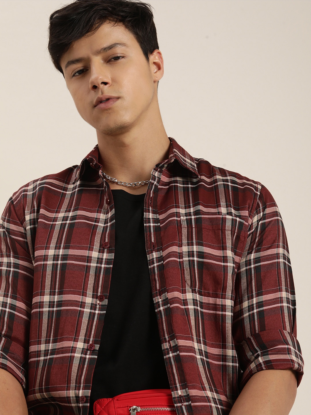 

encore by INVICTUS Men Tartan Checked Casual Shirt, Maroon