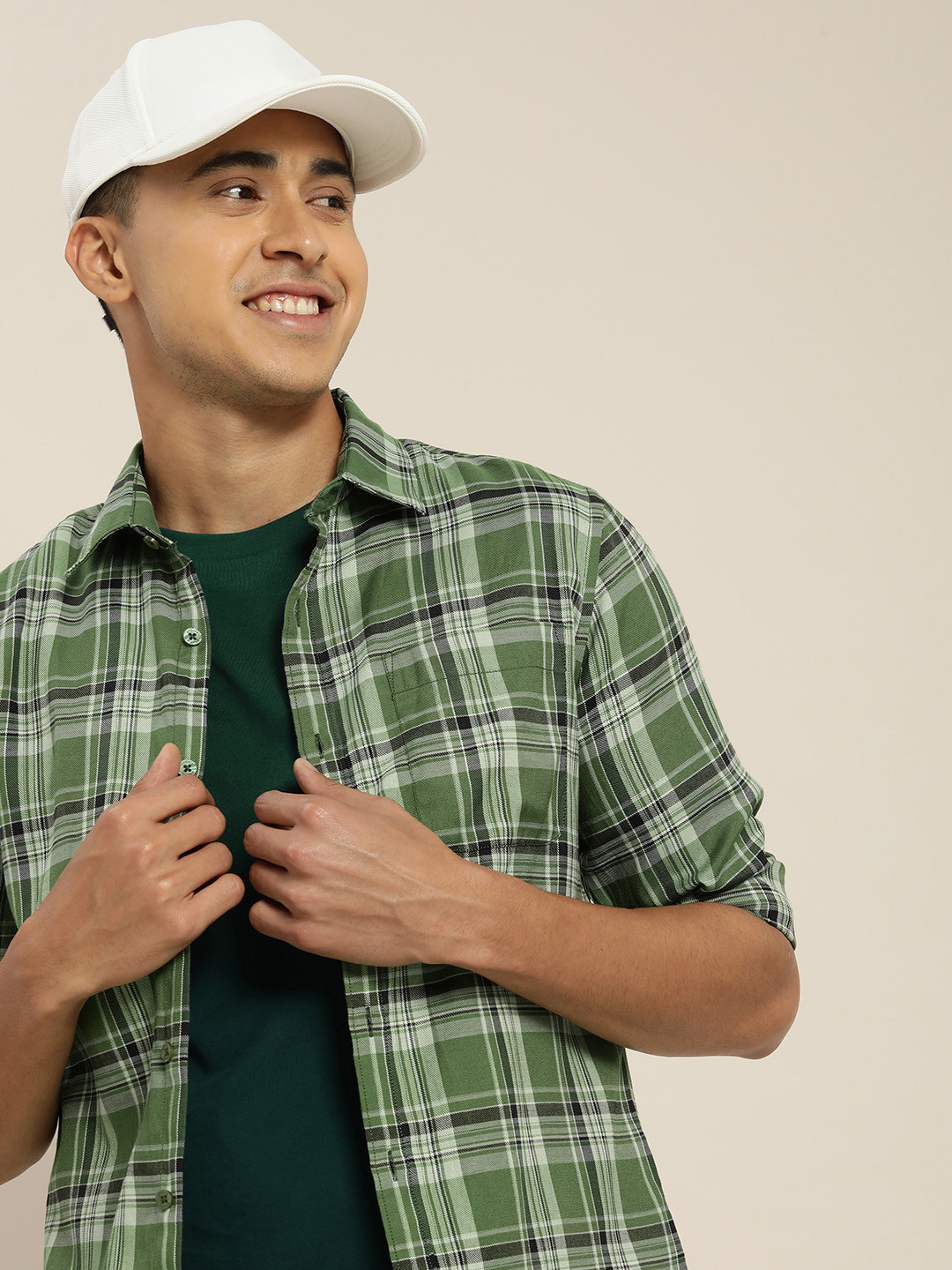 

encore by INVICTUS Men Tartan Checked Casual Shirt, Olive