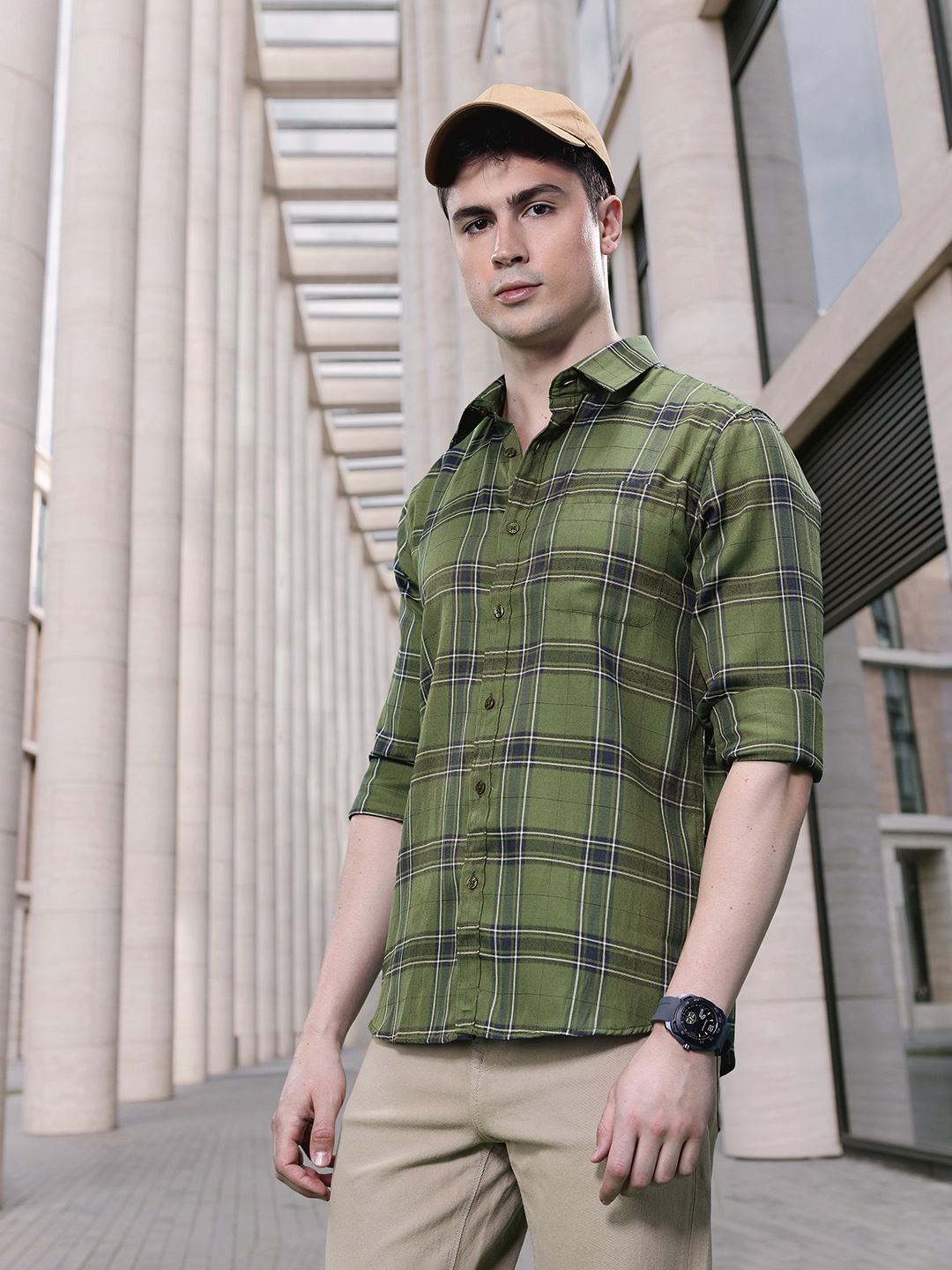 

encore by INVICTUS Men Tartan Checked Casual Shirt, Green