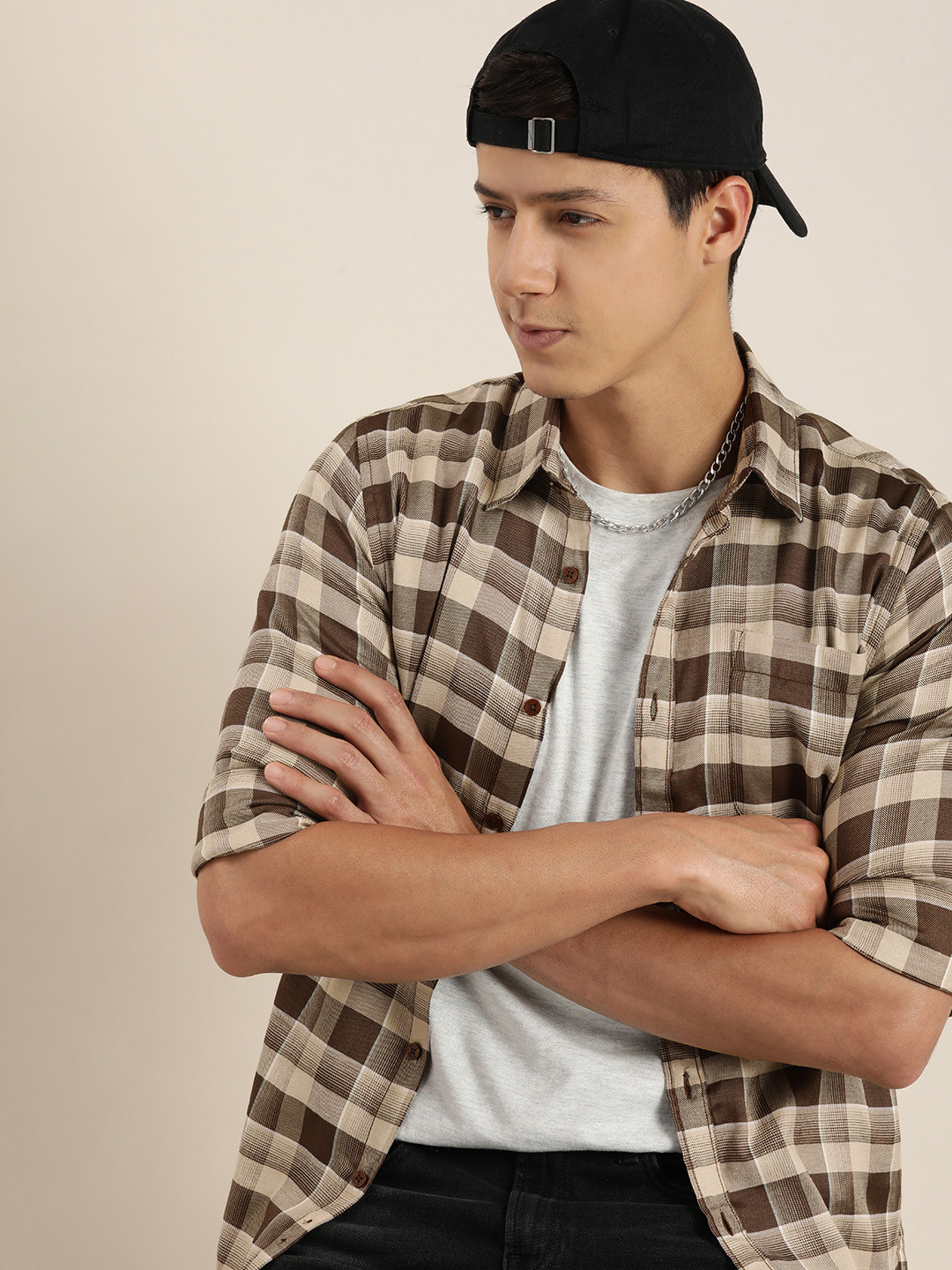 

encore by INVICTUS Men Tartan Checked Casual Shirt, Brown