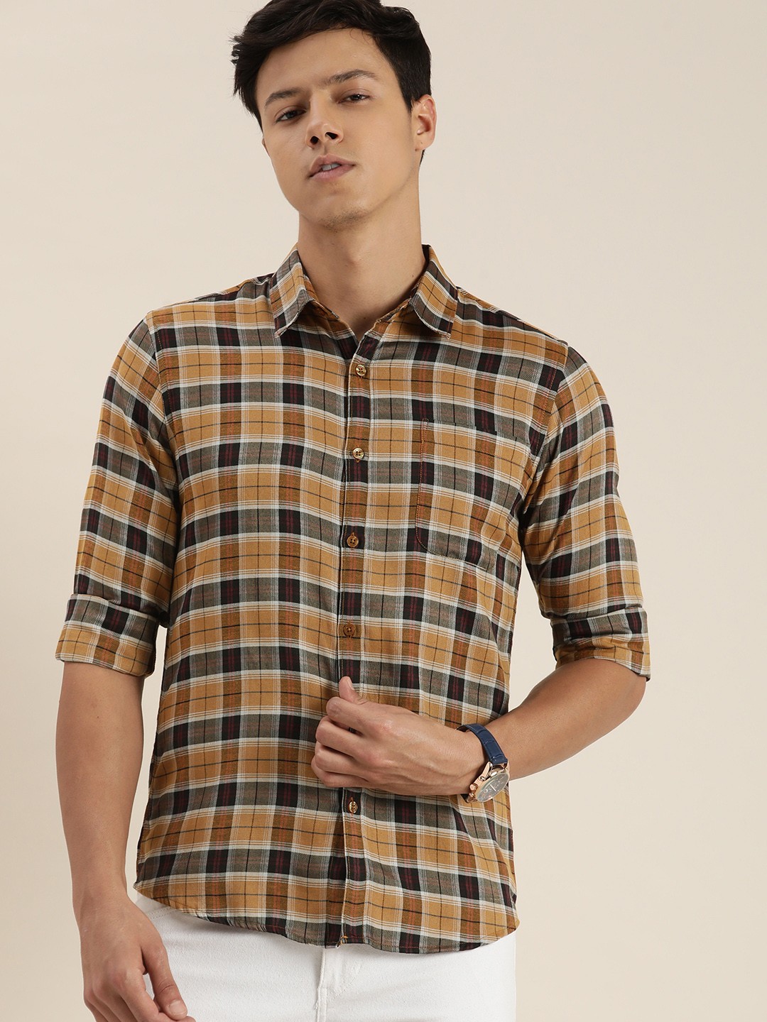 

encore by INVICTUS Men Checked Casual Shirt, Brown