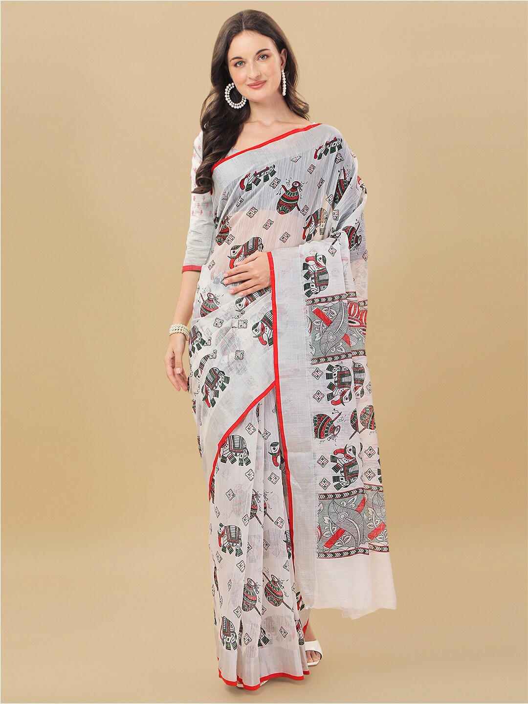 

Sidhidata White & Silver-Toned Floral Chanderi Saree
