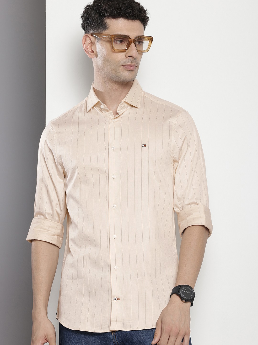 

Tommy Hilfiger Stretch Slim Fit Striped Casual Shirt, Beige