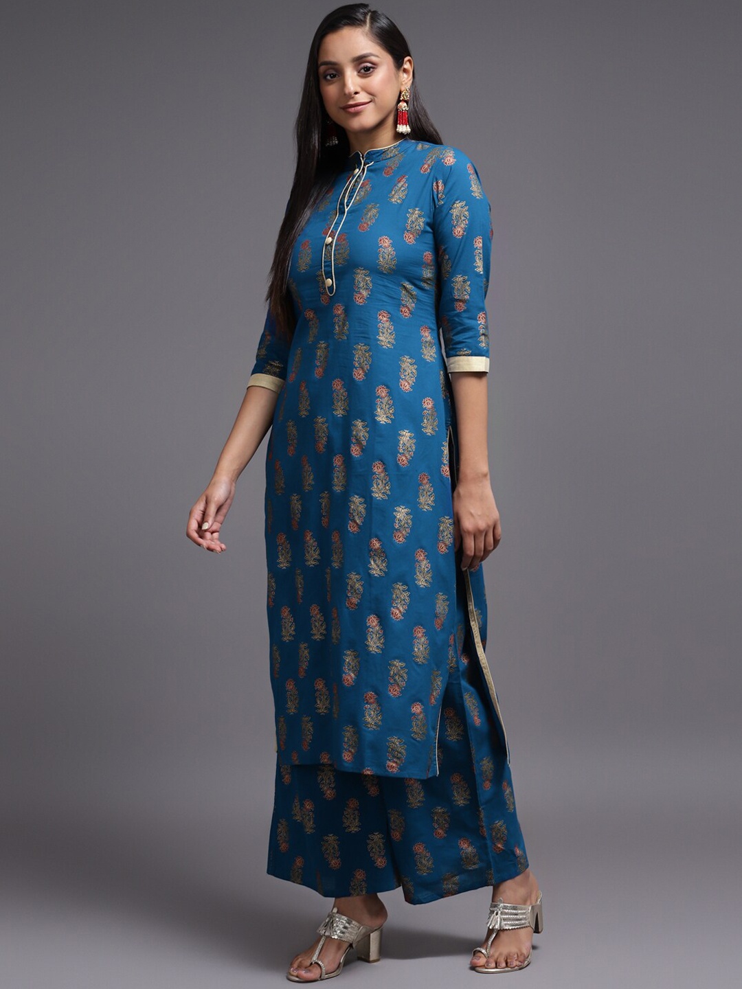 

KALINI Women Blue Floral Printed Kurta with Palazzos