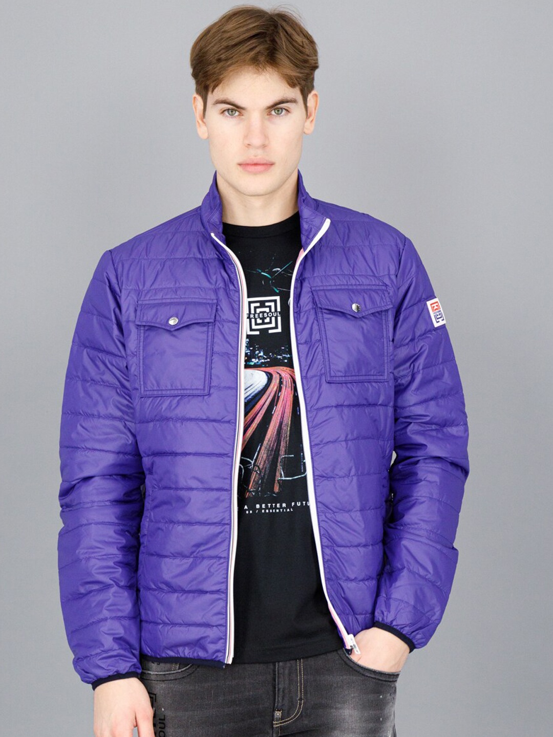 

FREESOUL Men Blue Padded Jacket