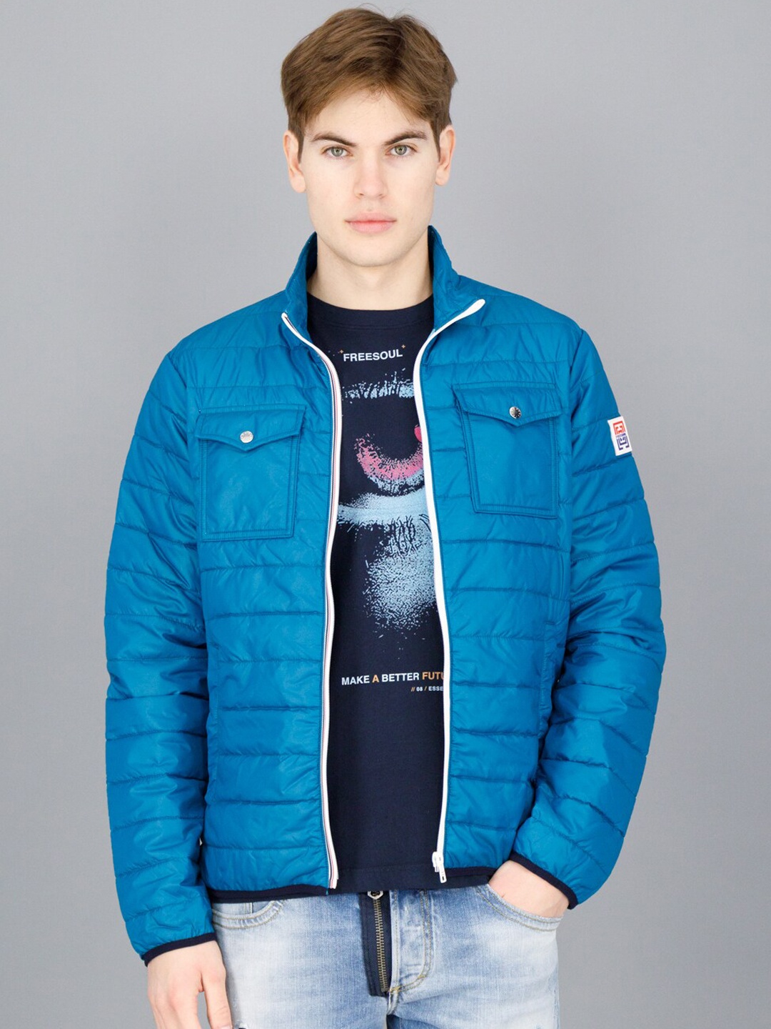 

FREESOUL Men Solid Puffer Jacket, Blue