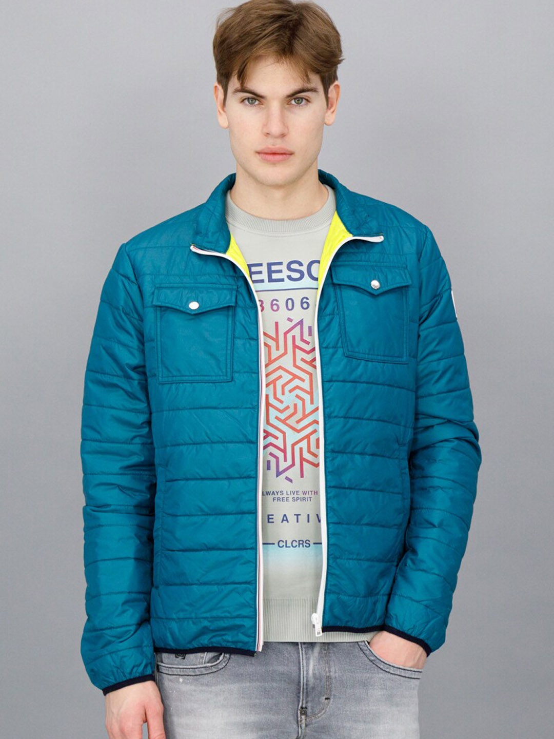 

FREESOUL Men Blue Padded Jacket