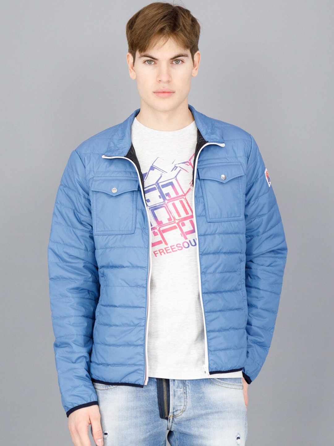 

FREESOUL Men Blue Padded Jacket
