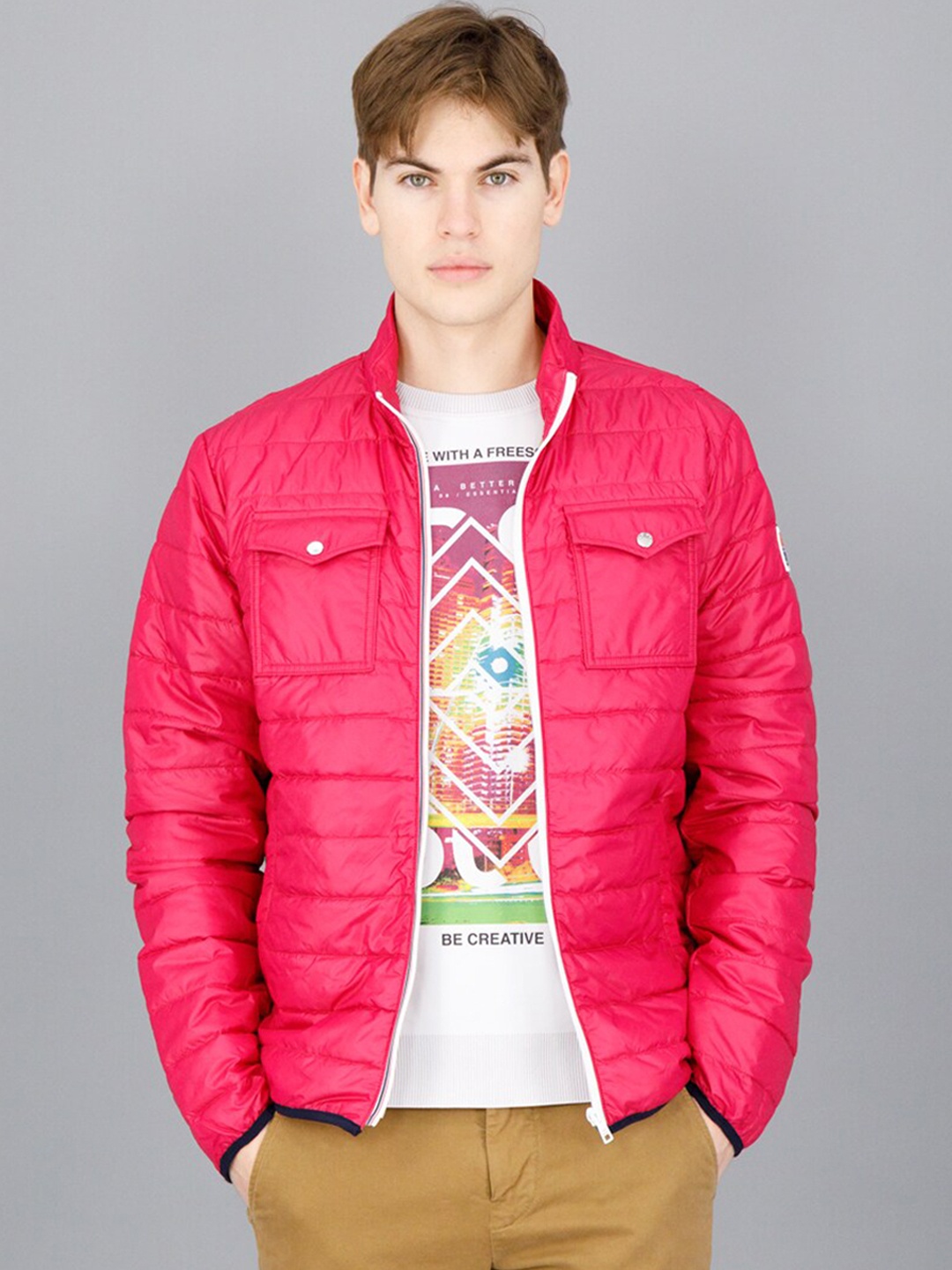 

FREESOUL Men Pink & White Puffer Jacket