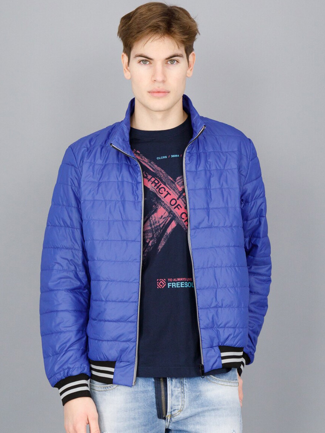 

FREESOUL Men Longline Bomber Jacket, Blue