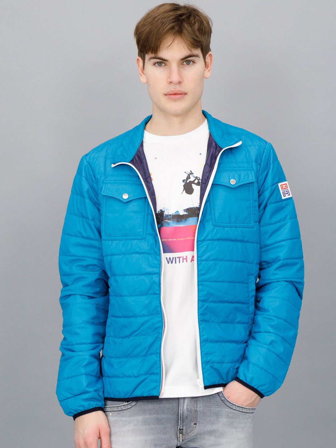 

FREESOUL Men Blue Crop Puffer Jacket