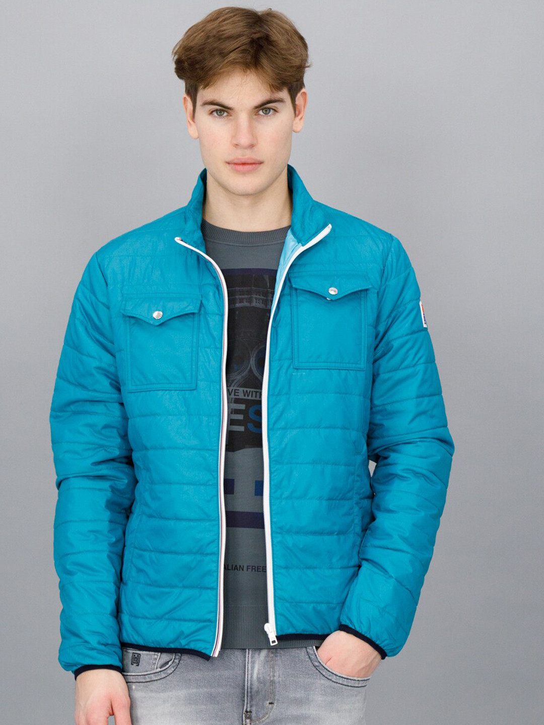 

FREESOUL Men Blue Crop Puffer Jacket