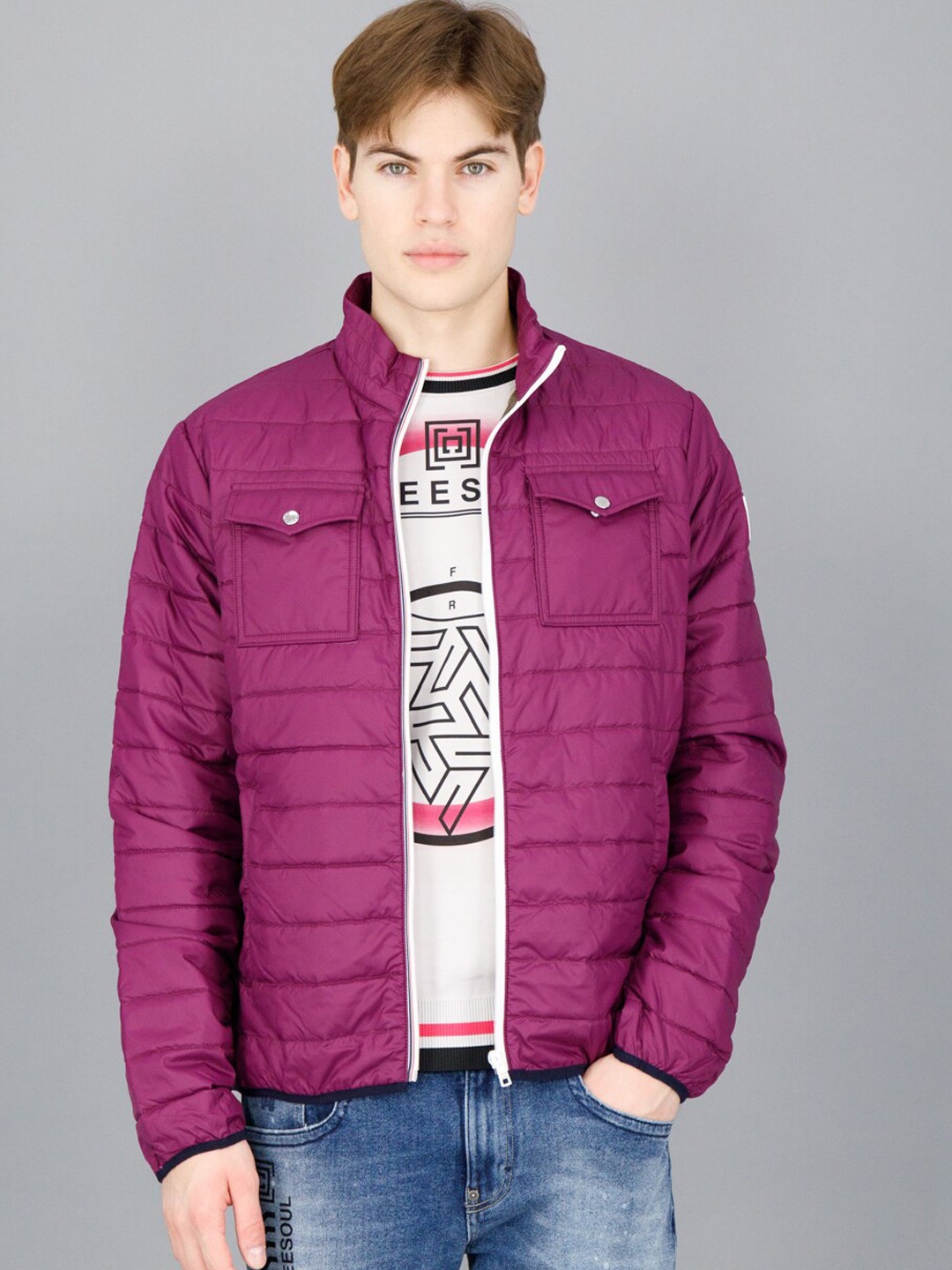 

FREESOUL Men Purple Solid Padded Jacket