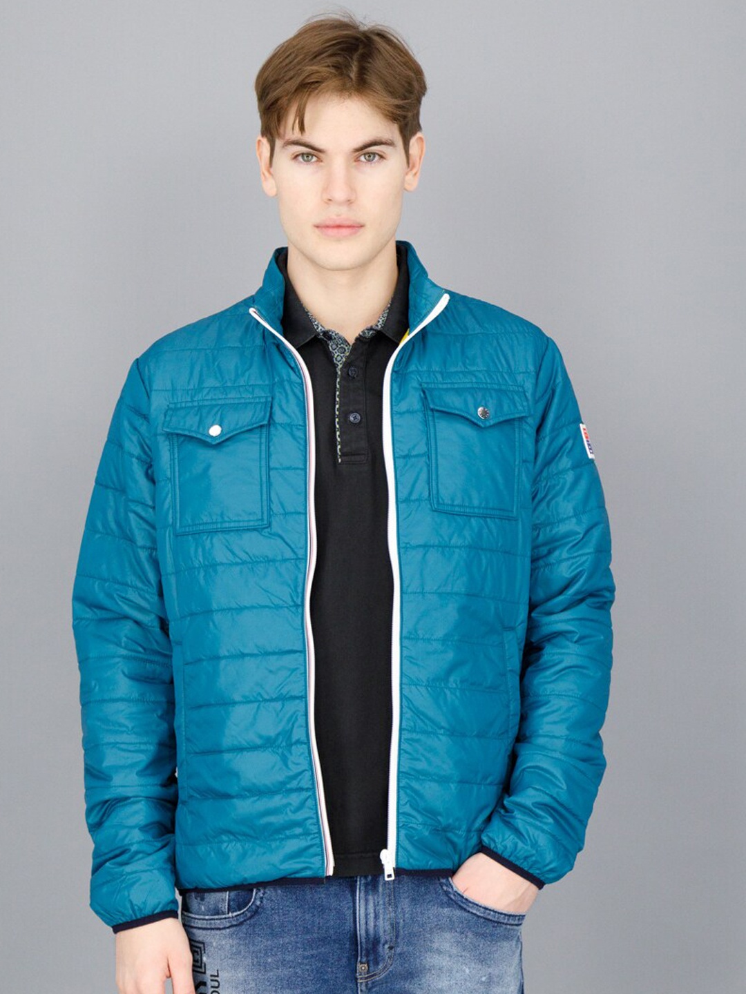 

FREESOUL Men Blue Puffer Jacket with Patchwork