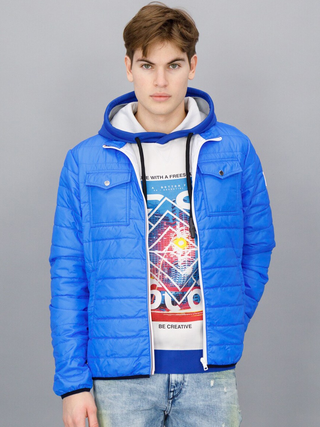 

FREESOUL Men Blue Padded Jacket